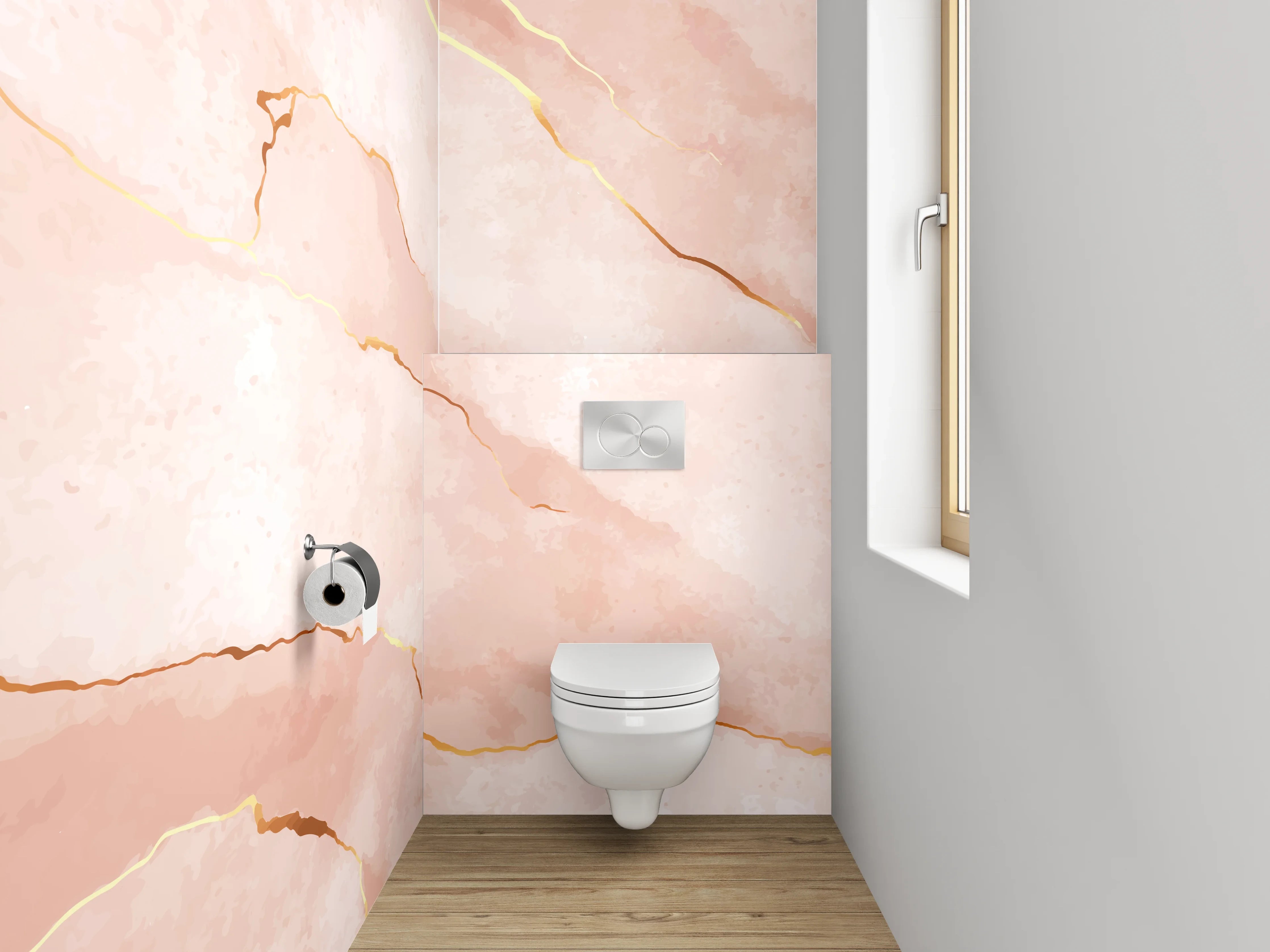WC-Rückwand - Rosa Marmor mit goldenen Adern