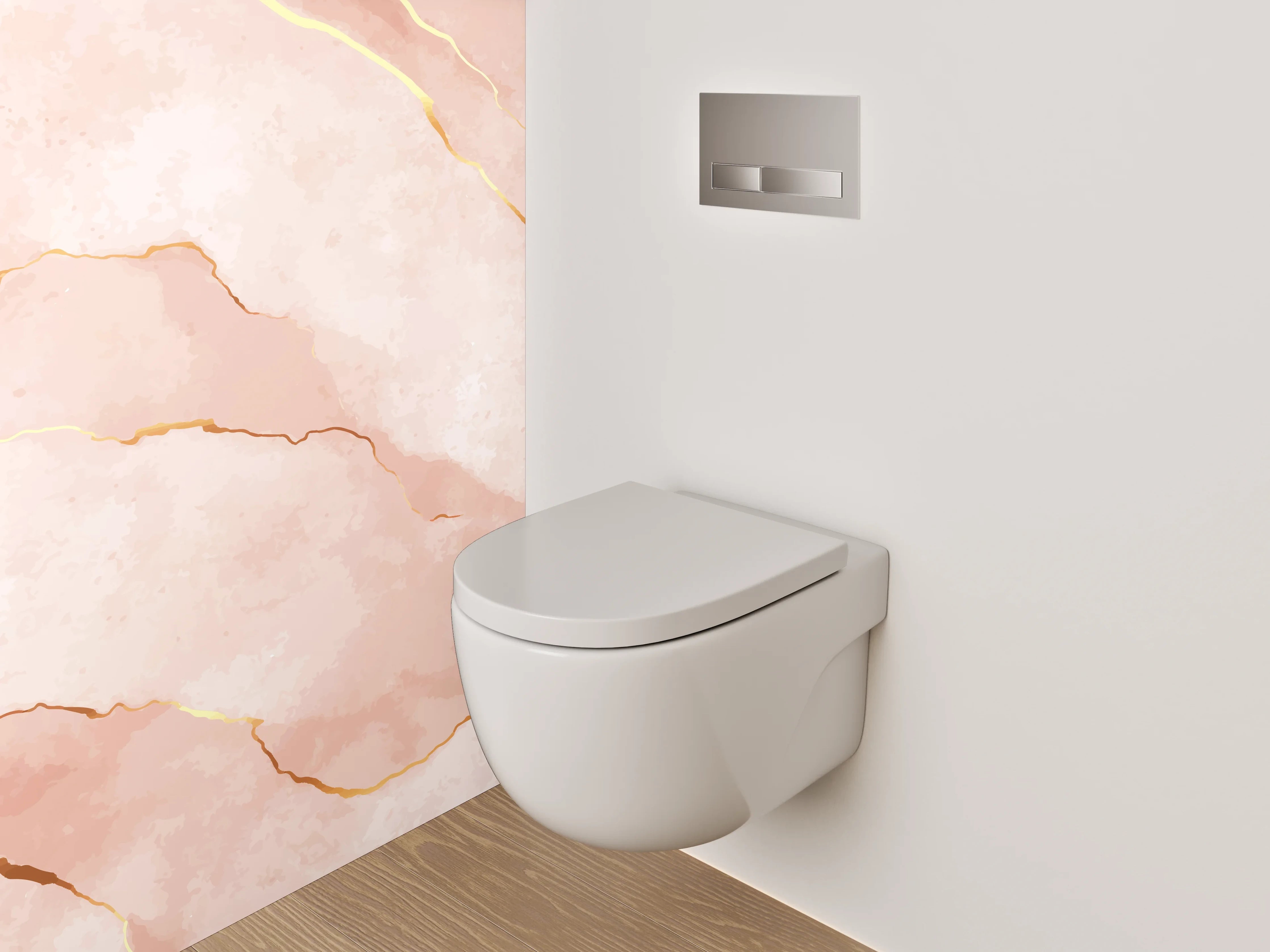 WC-Rückwand - Rosa Marmor mit goldenen Adern