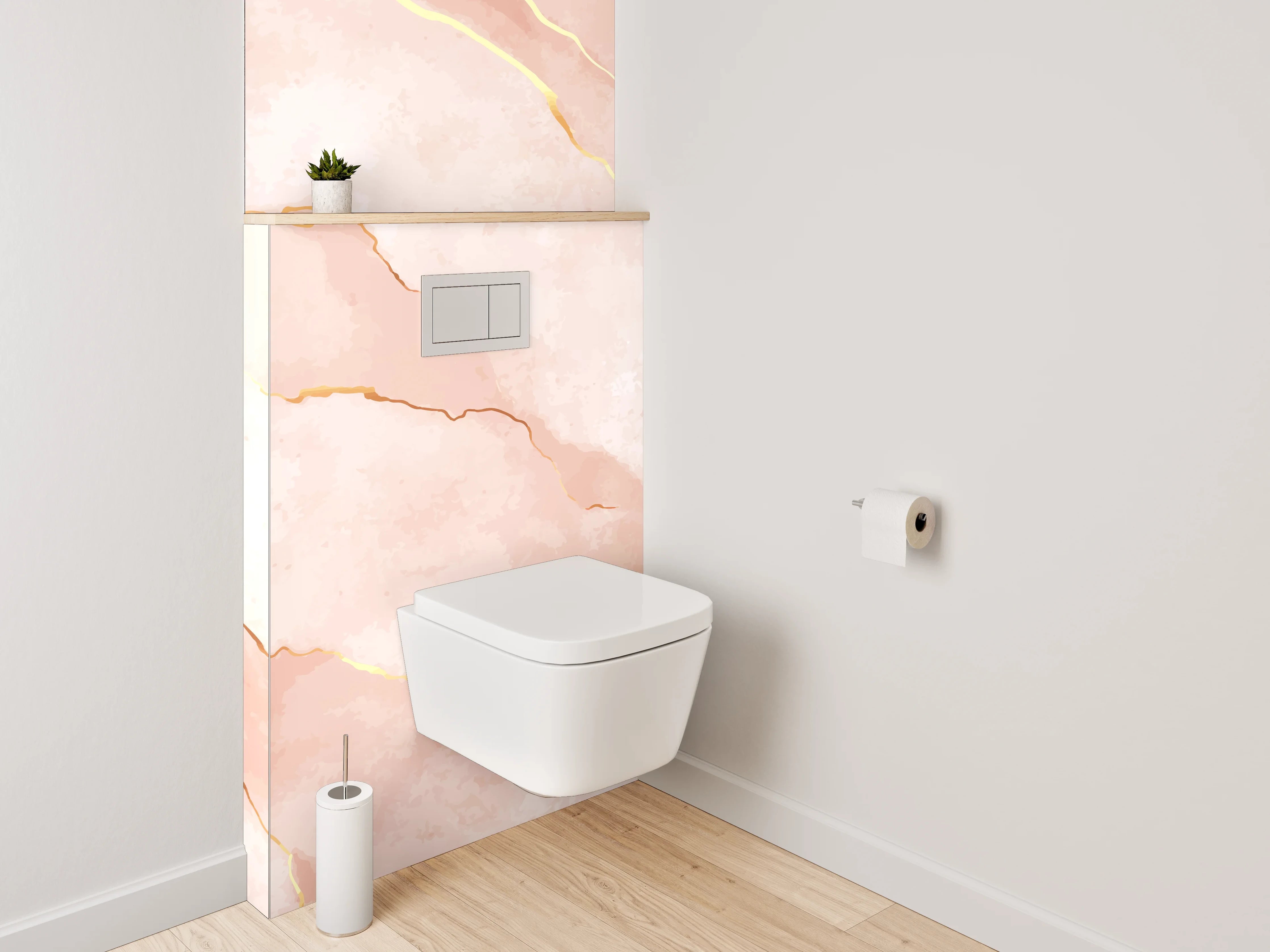 WC-Rückwand - Rosa Marmor mit goldenen Adern