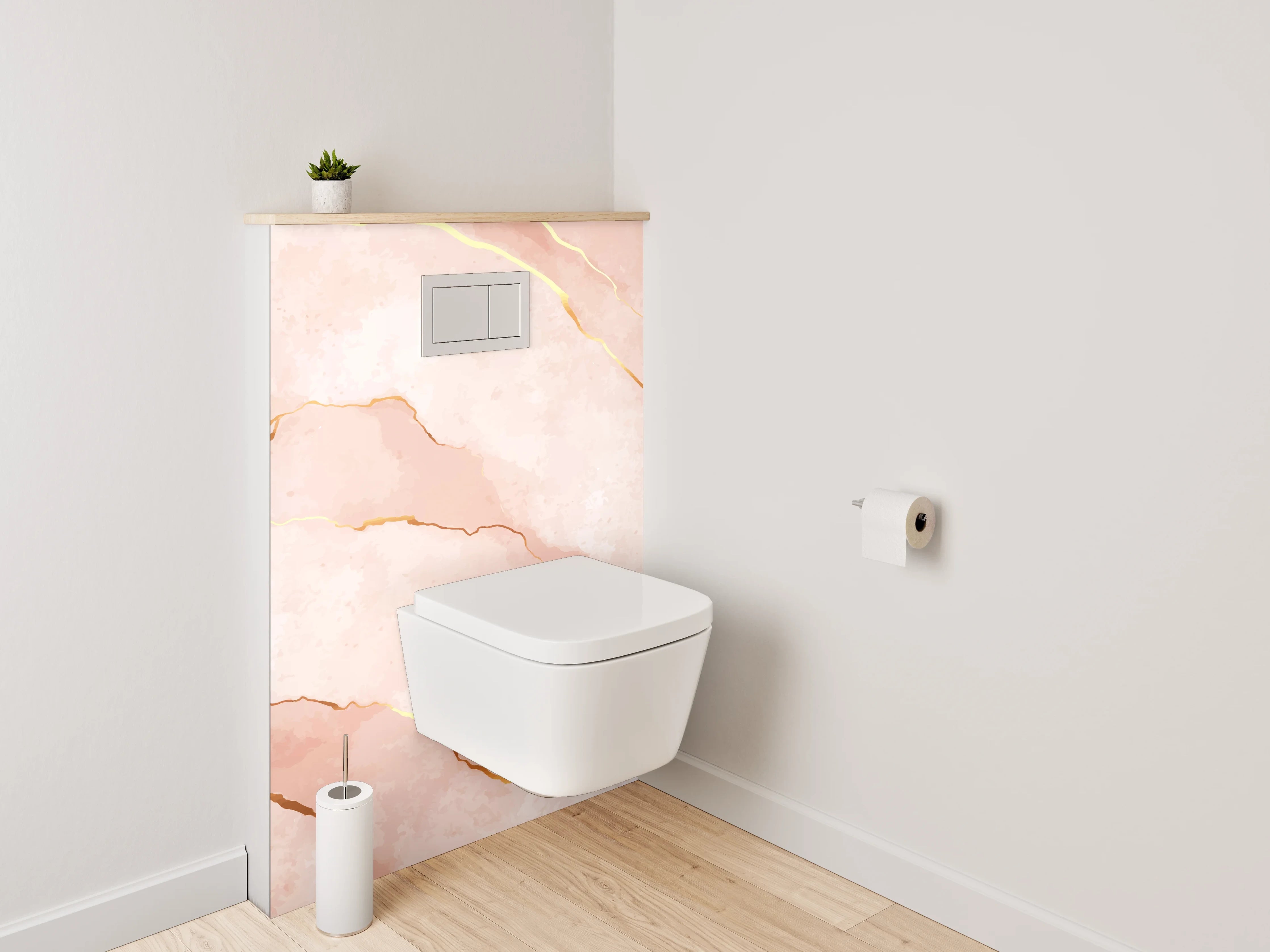 WC-Rückwand - Rosa Marmor mit goldenen Adern