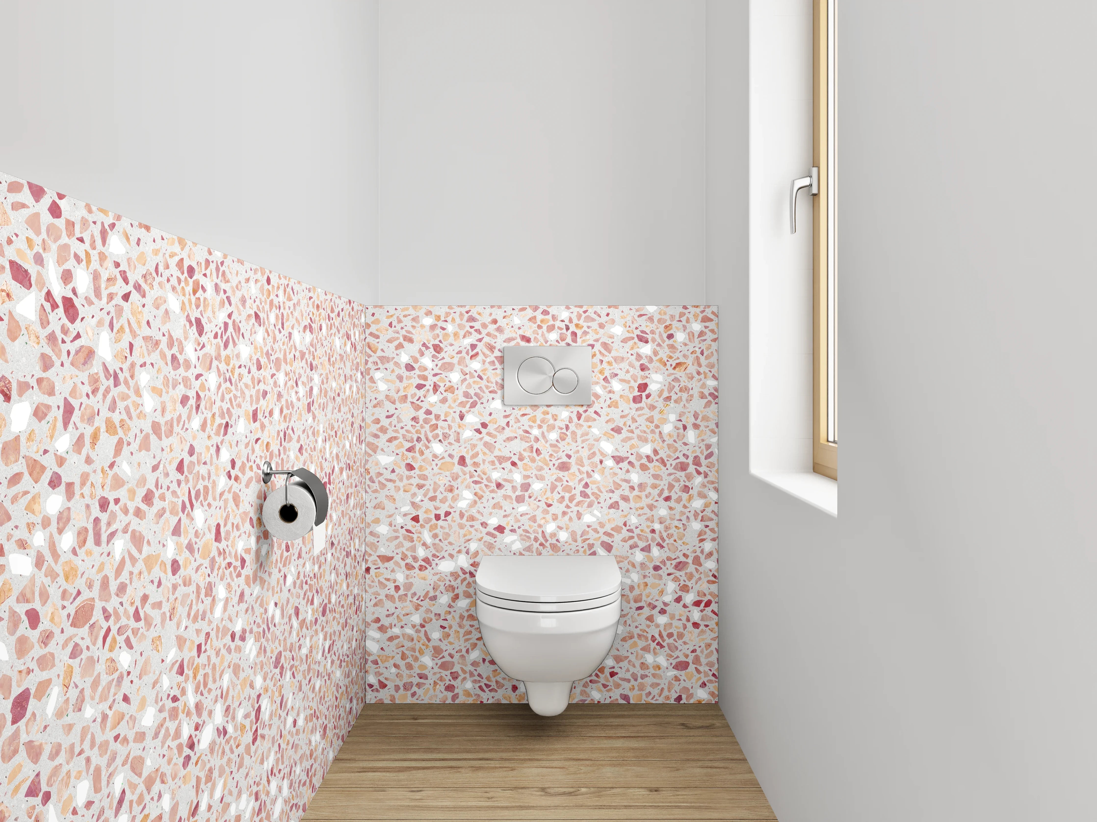 WC-Rückwand - Rosa Mosaikfliesen mit Rosé-Tönen