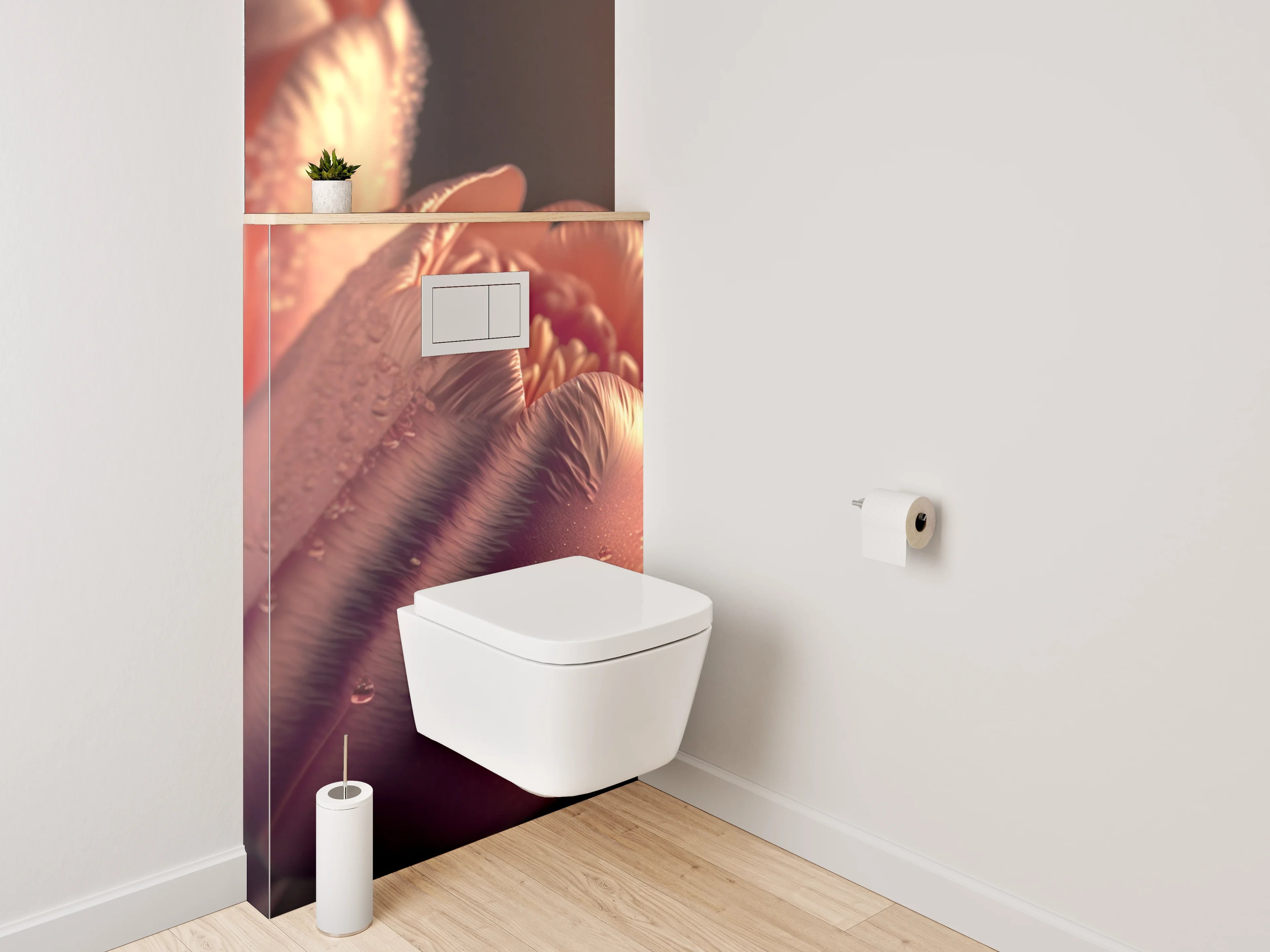 WC-Rückwand - Rosafarbene Tulpen mit Tautropfen