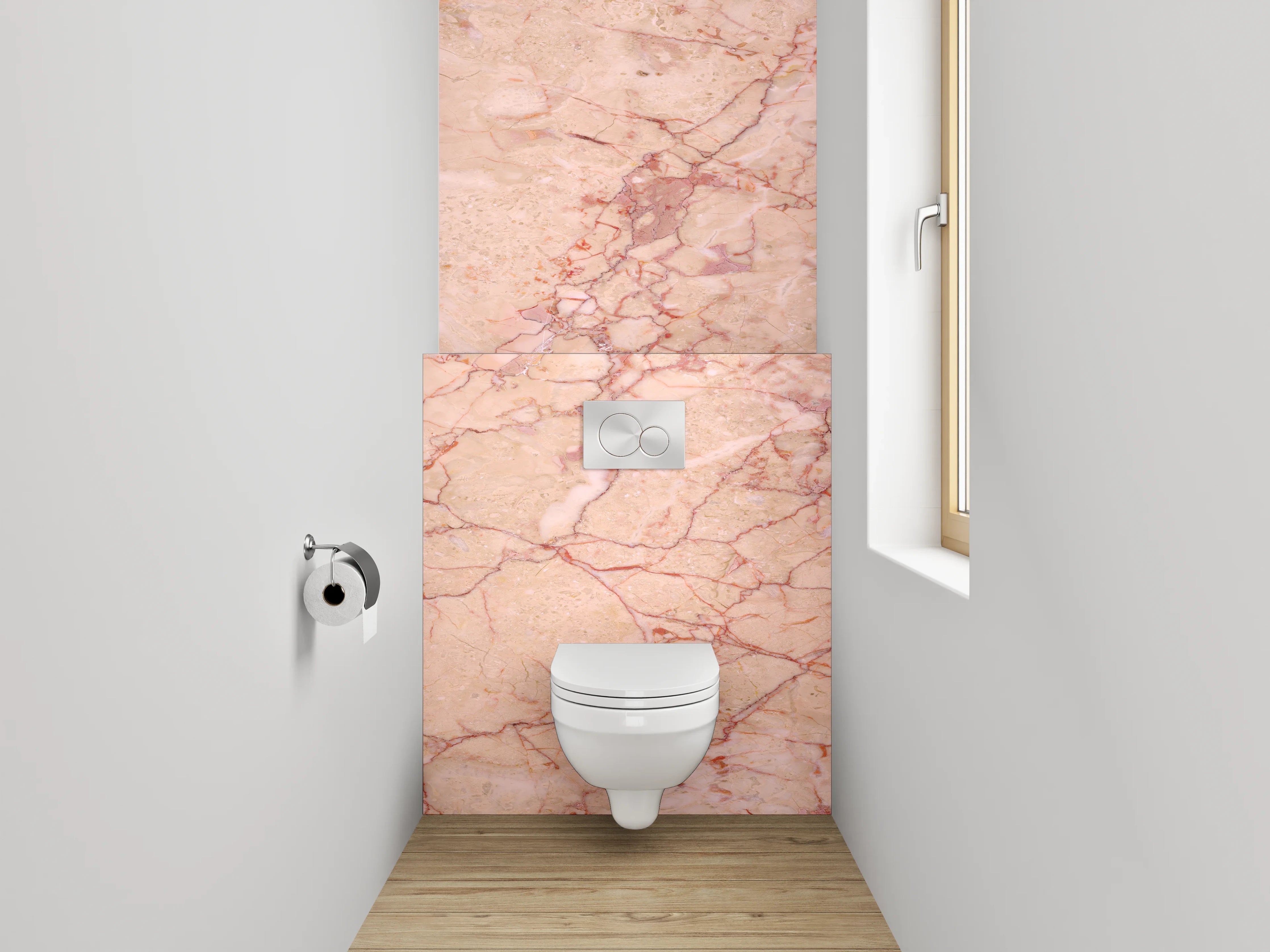 WC-Rückwand - Rosé Marmor mit natürlicher Maserung