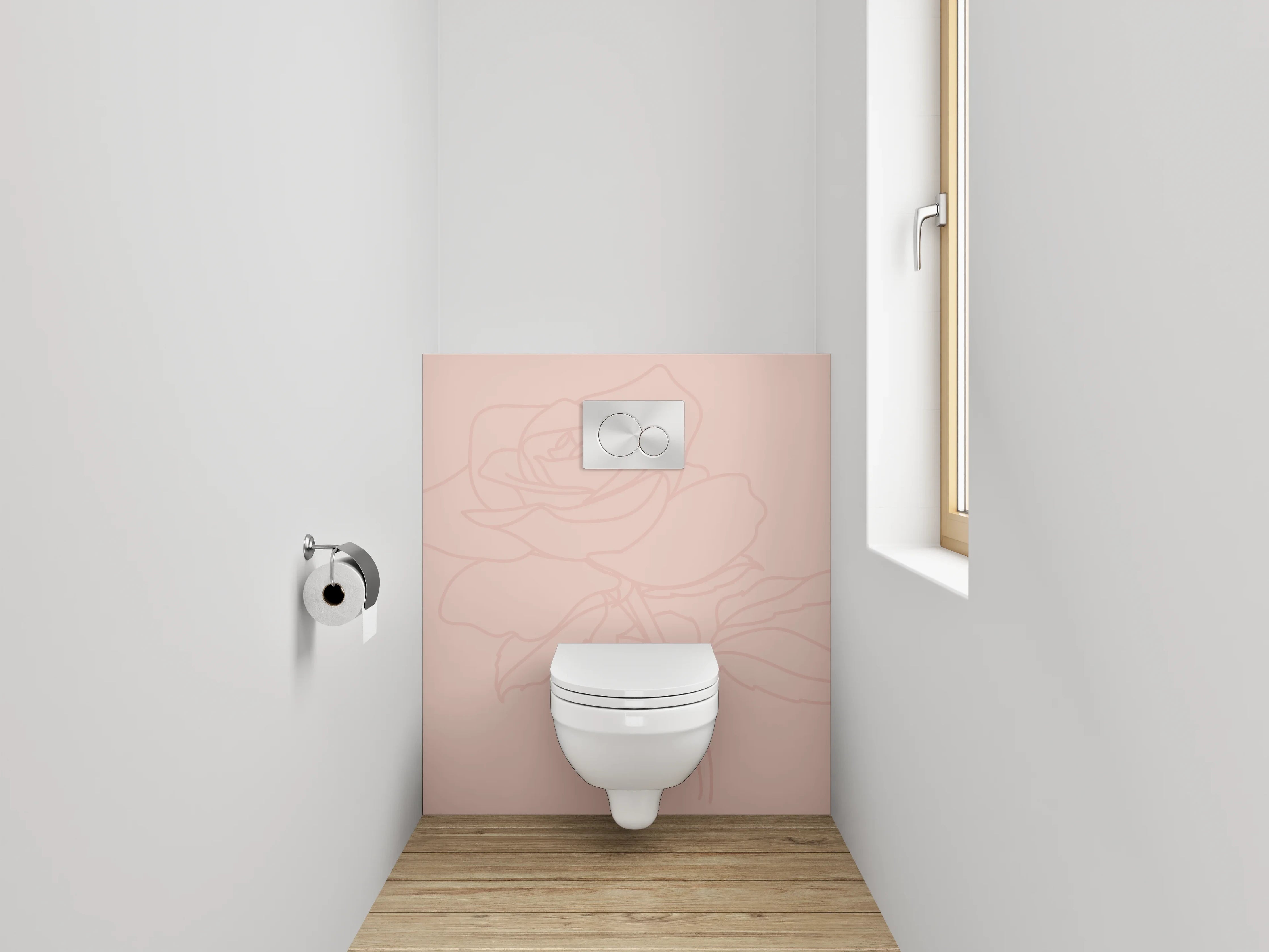 WC-Rückwand - Rosen Lineart in zartem Rosé