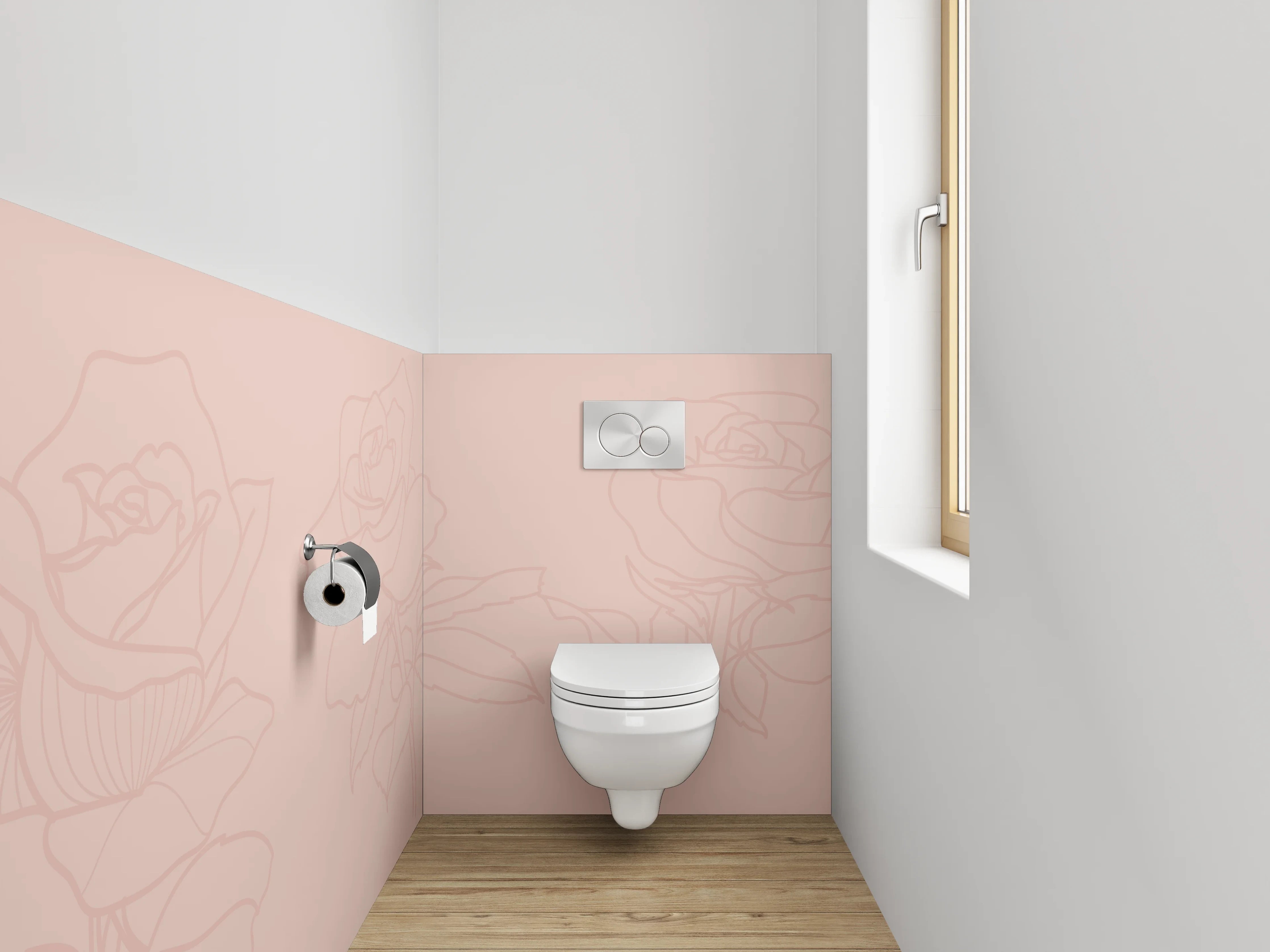 WC-Rückwand - Rosen Lineart in zartem Rosé