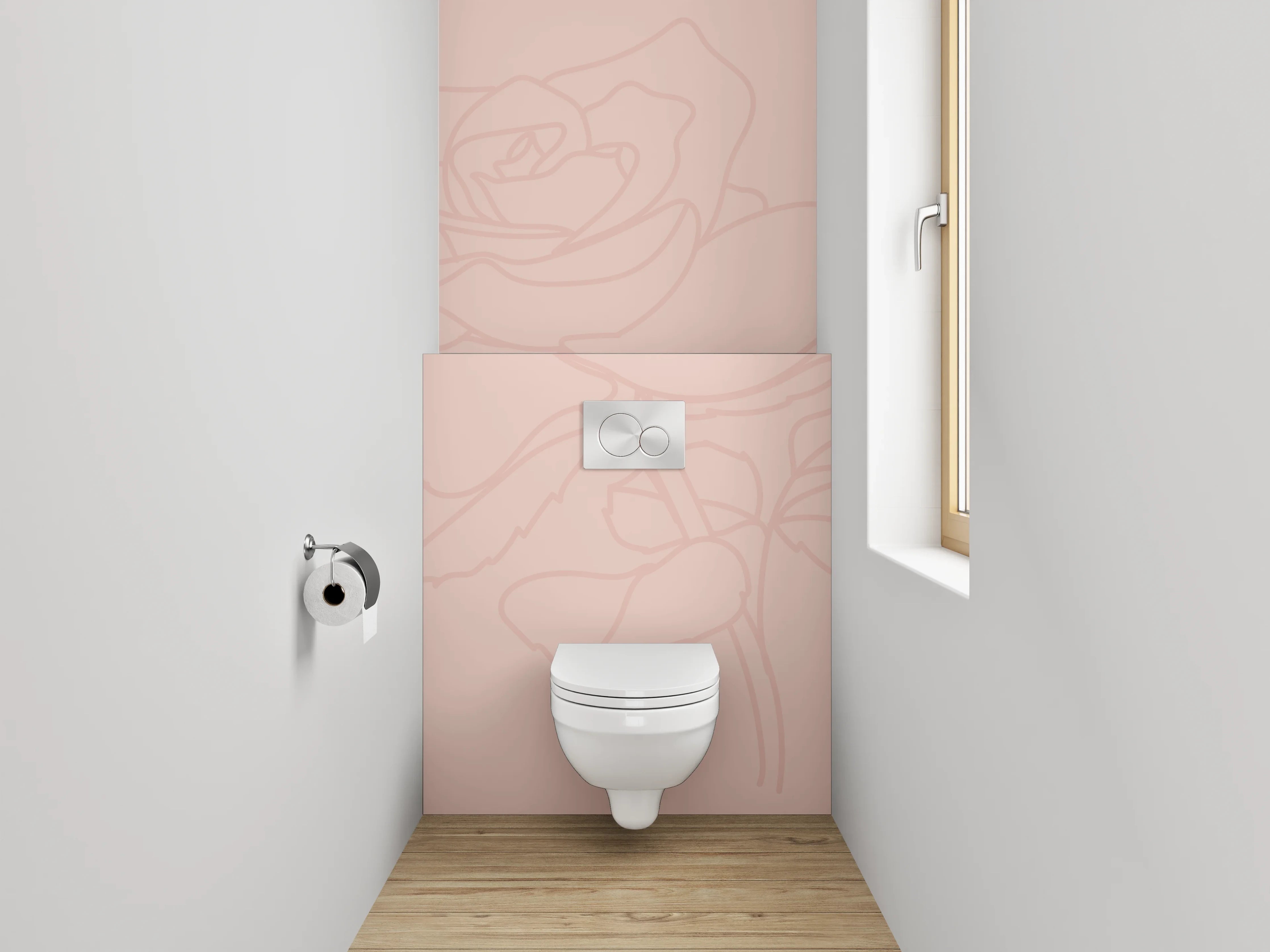 WC-Rückwand - Rosen Lineart in zartem Rosé
