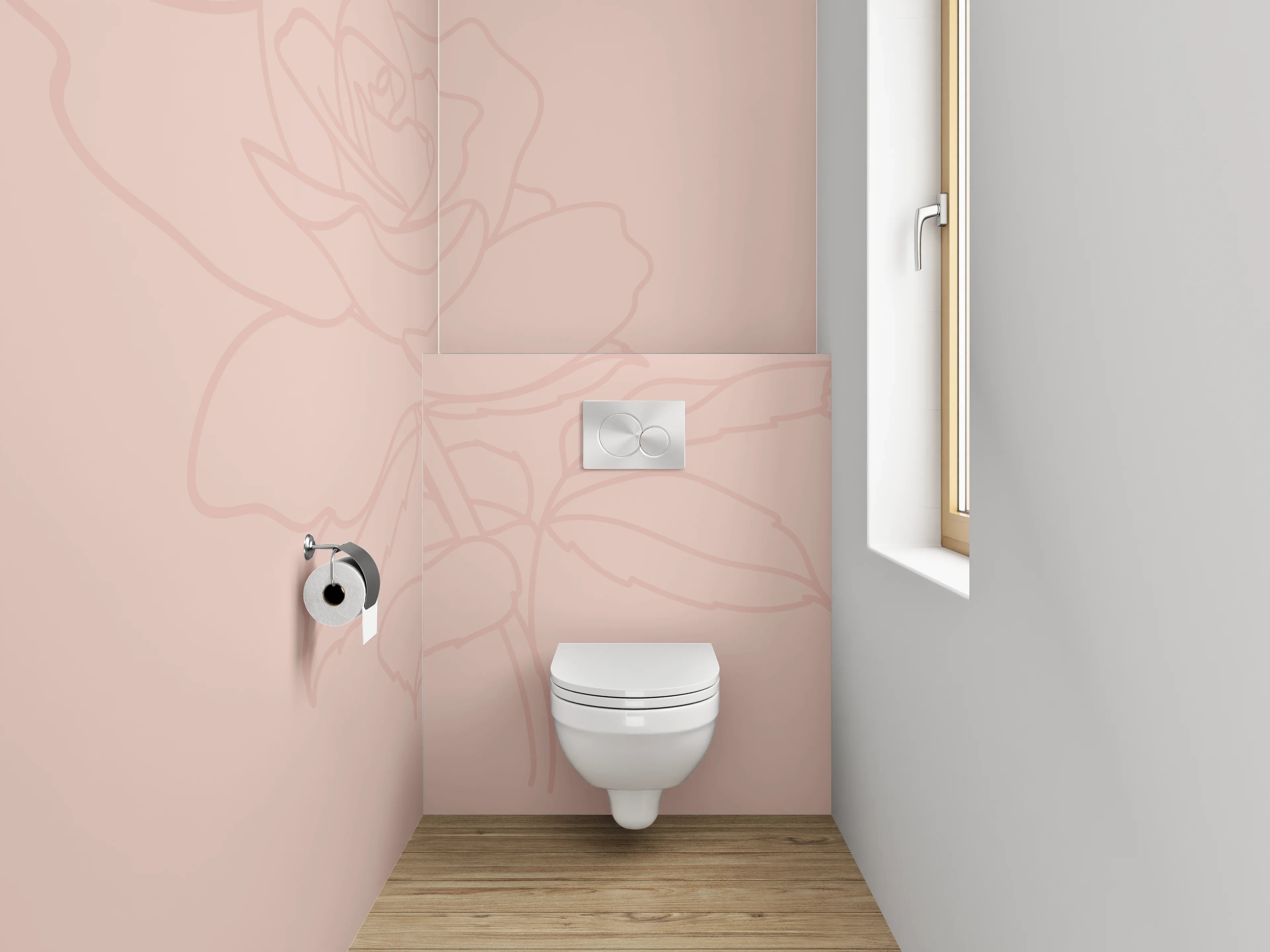 WC-Rückwand - Rosen Lineart in zartem Rosé