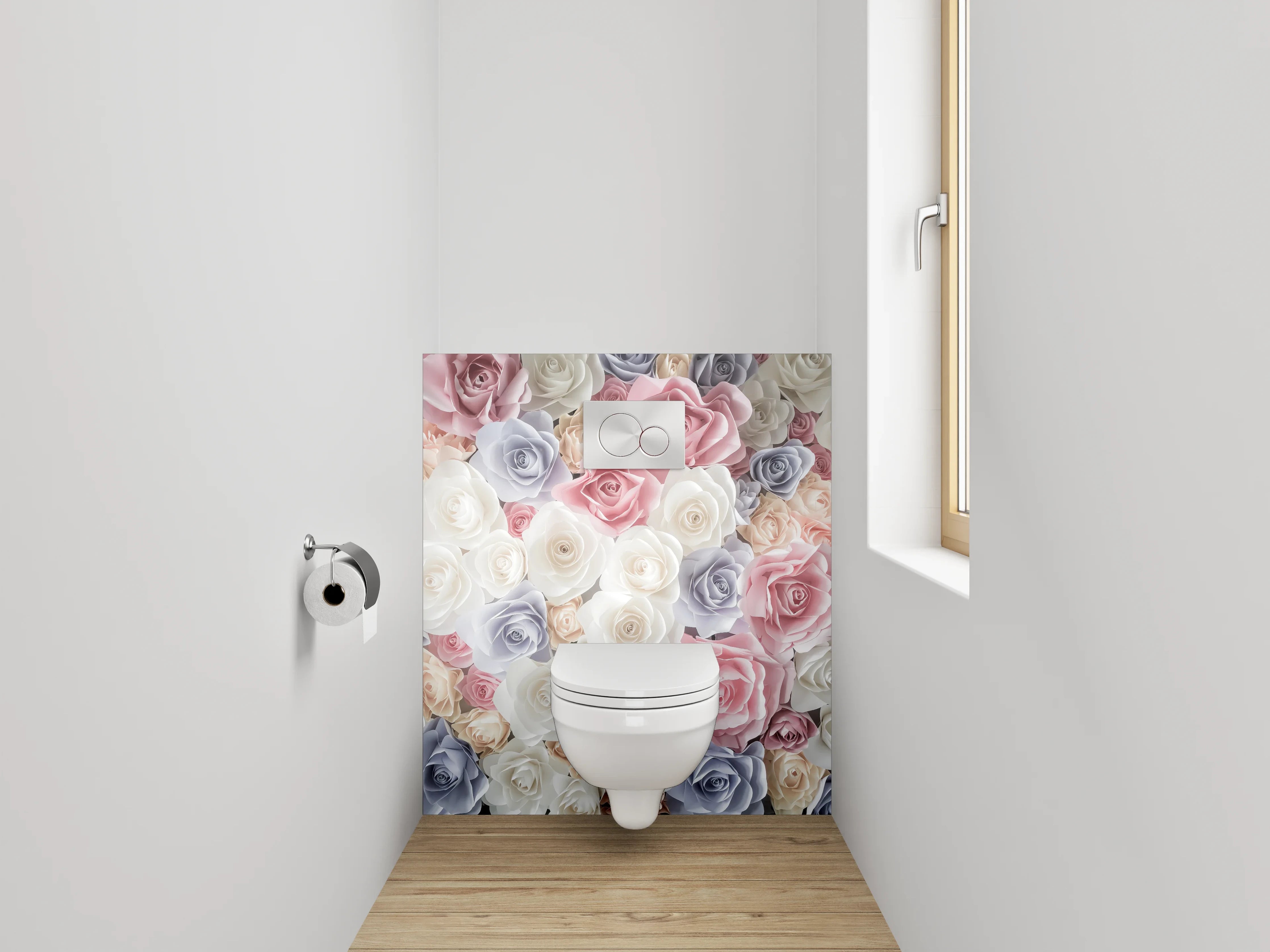 WC-Rückwand - Rosenmeer in Pastell – Blumenpracht