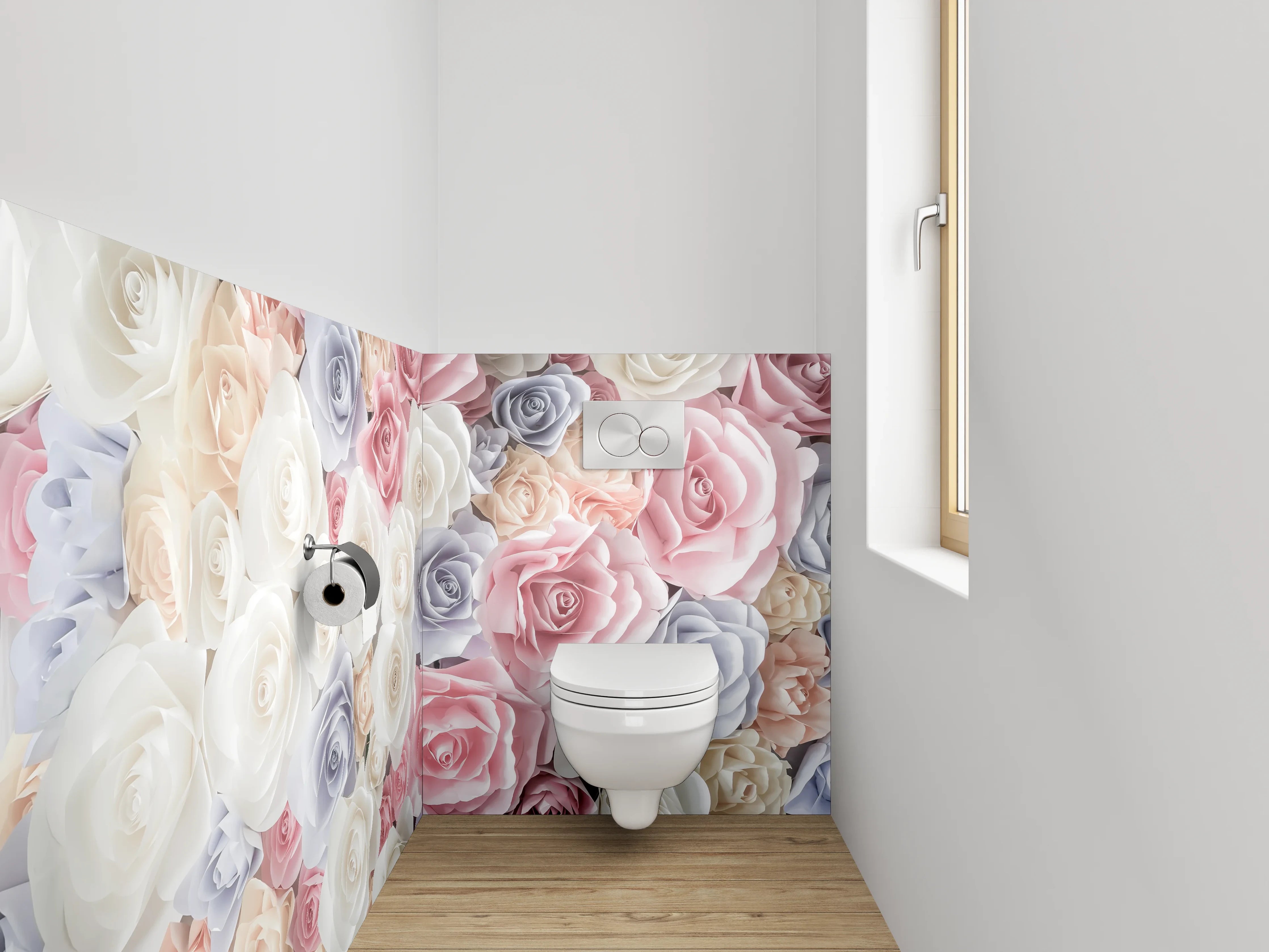 WC-Rückwand - Rosenmeer in Pastell – Blumenpracht