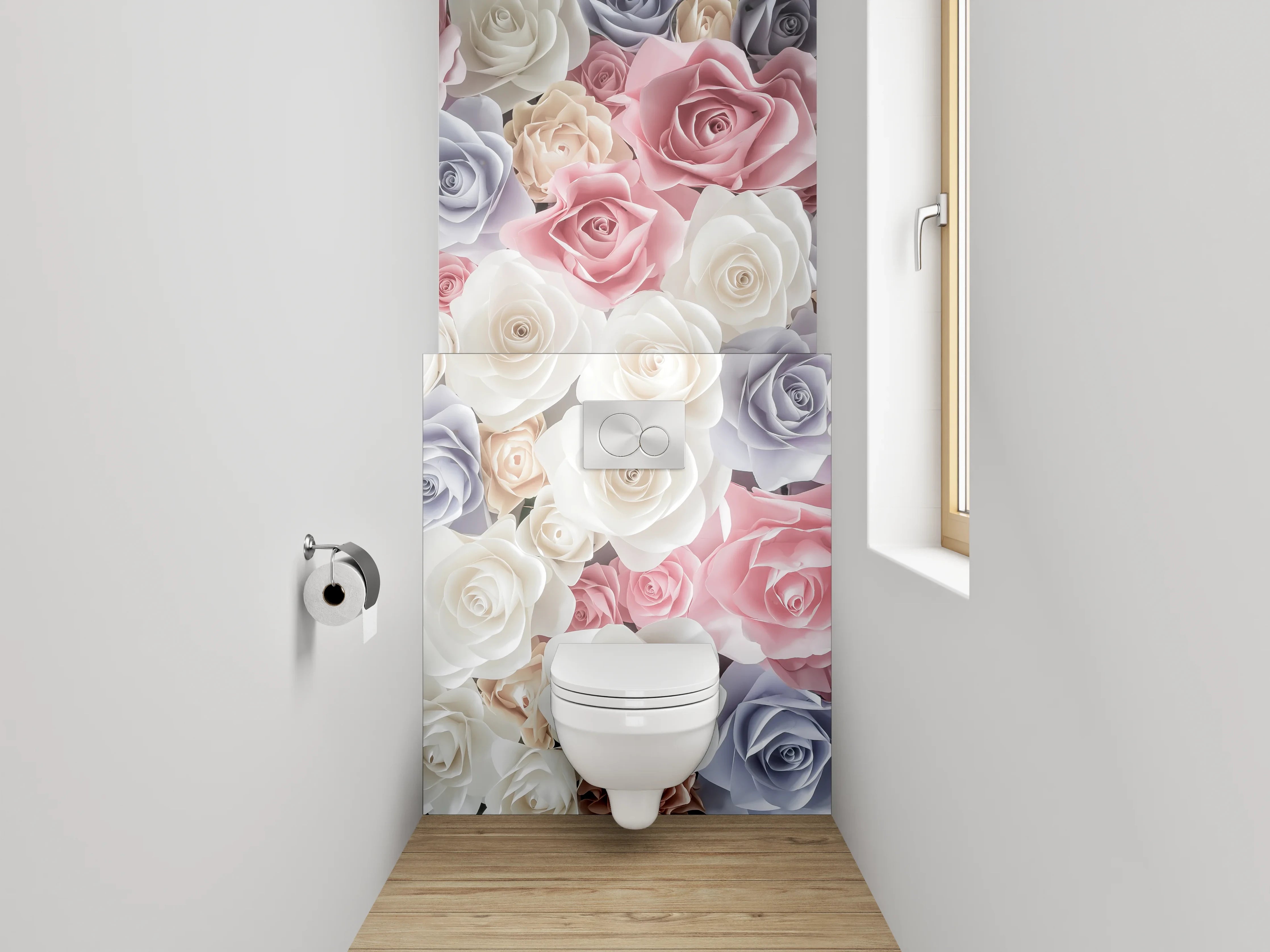 WC-Rückwand - Rosenmeer in Pastell – Blumenpracht