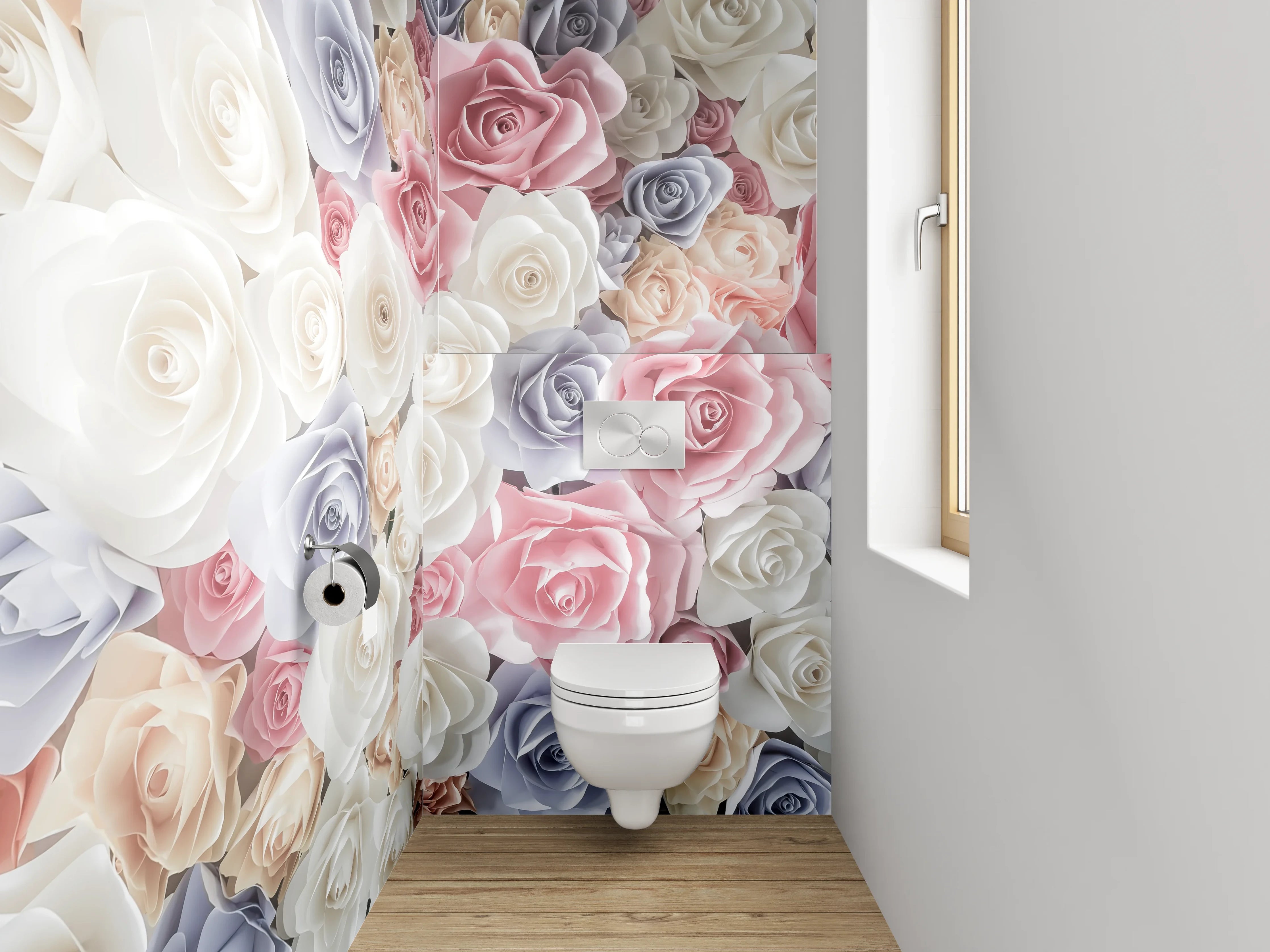 WC-Rückwand - Rosenmeer in Pastell – Blumenpracht