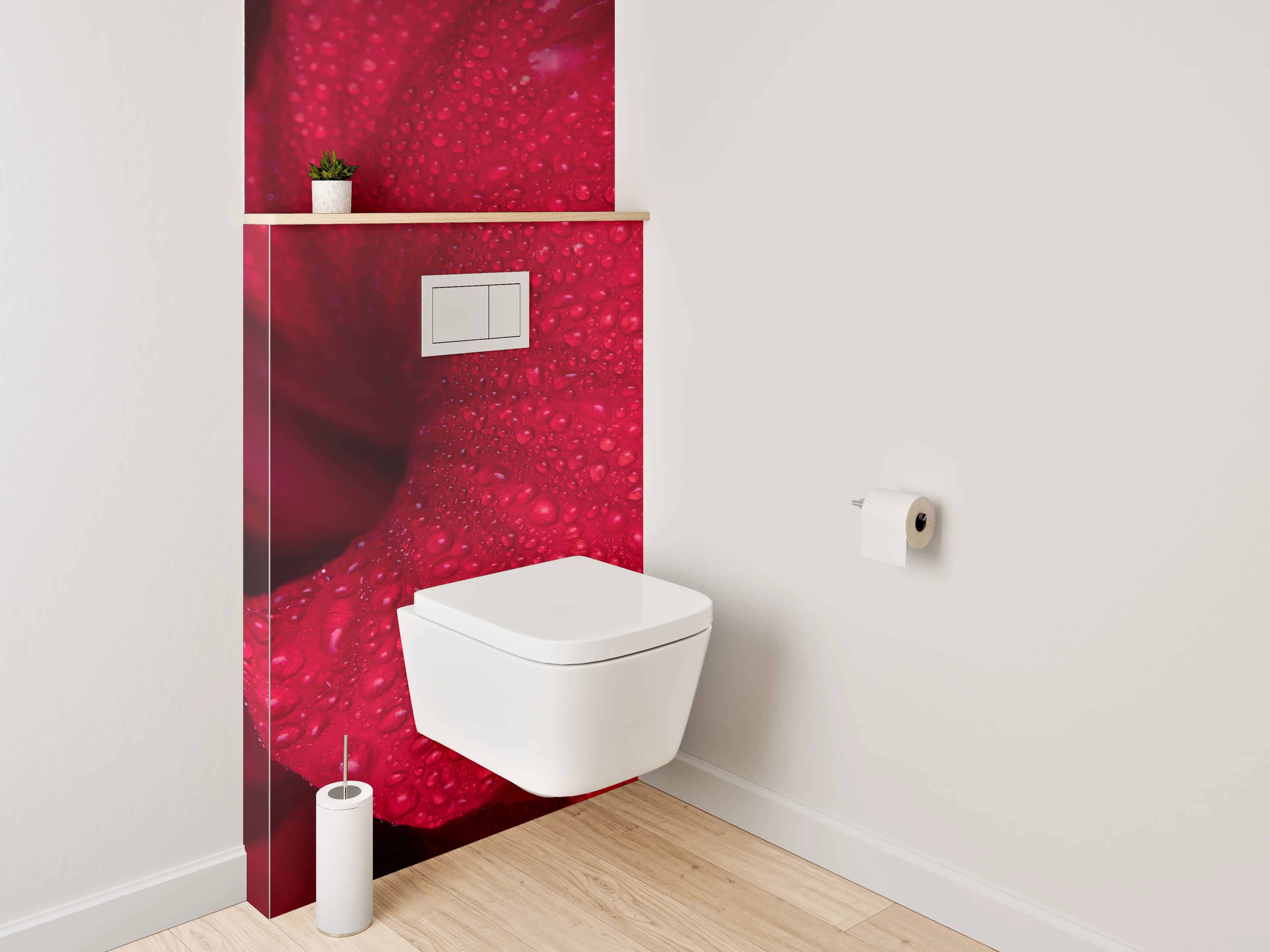 WC-Rückwand - Rote Blütenpracht mit Wassertropfen