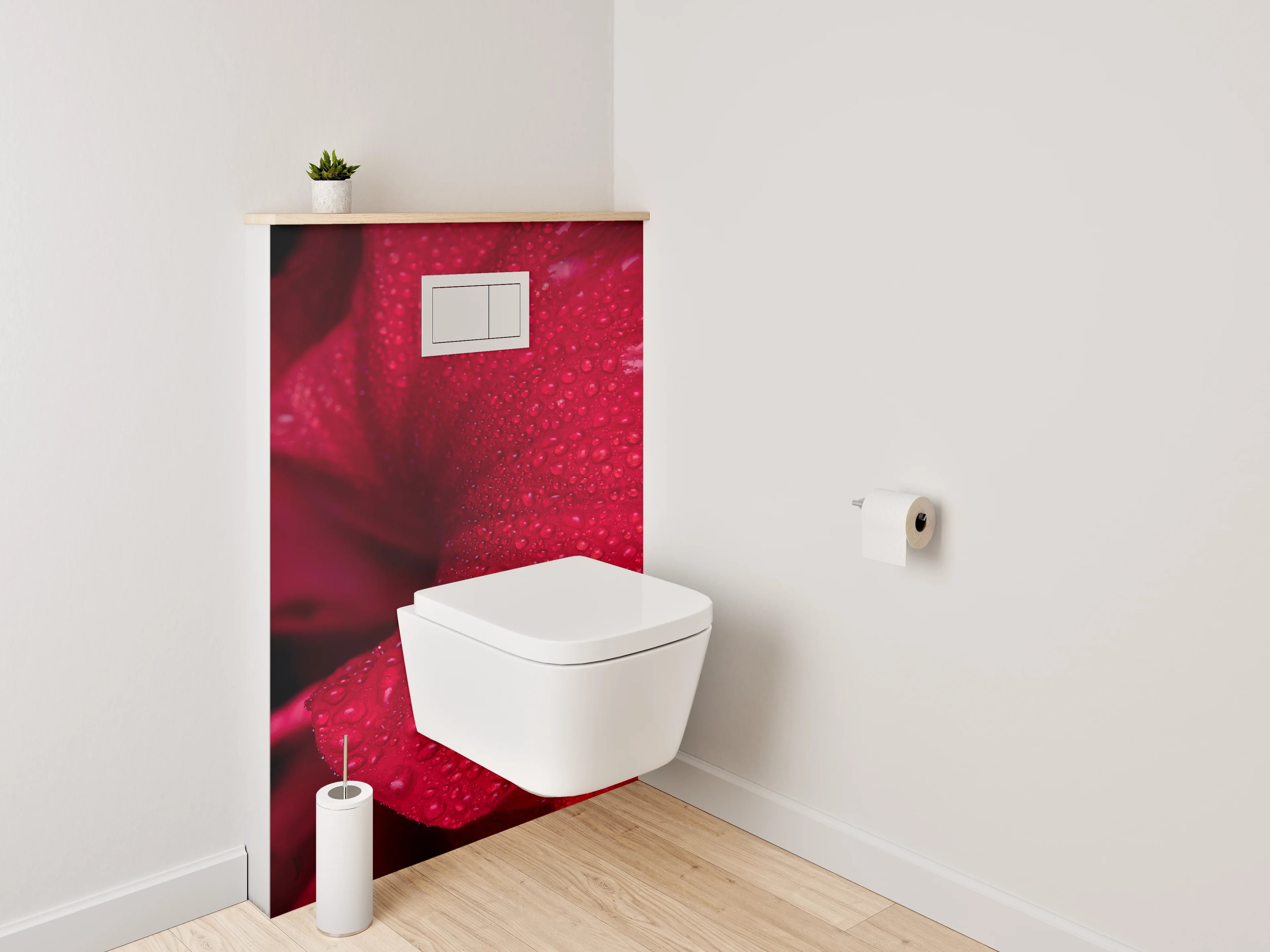 WC-Rückwand - Rote Blütenpracht mit Wassertropfen