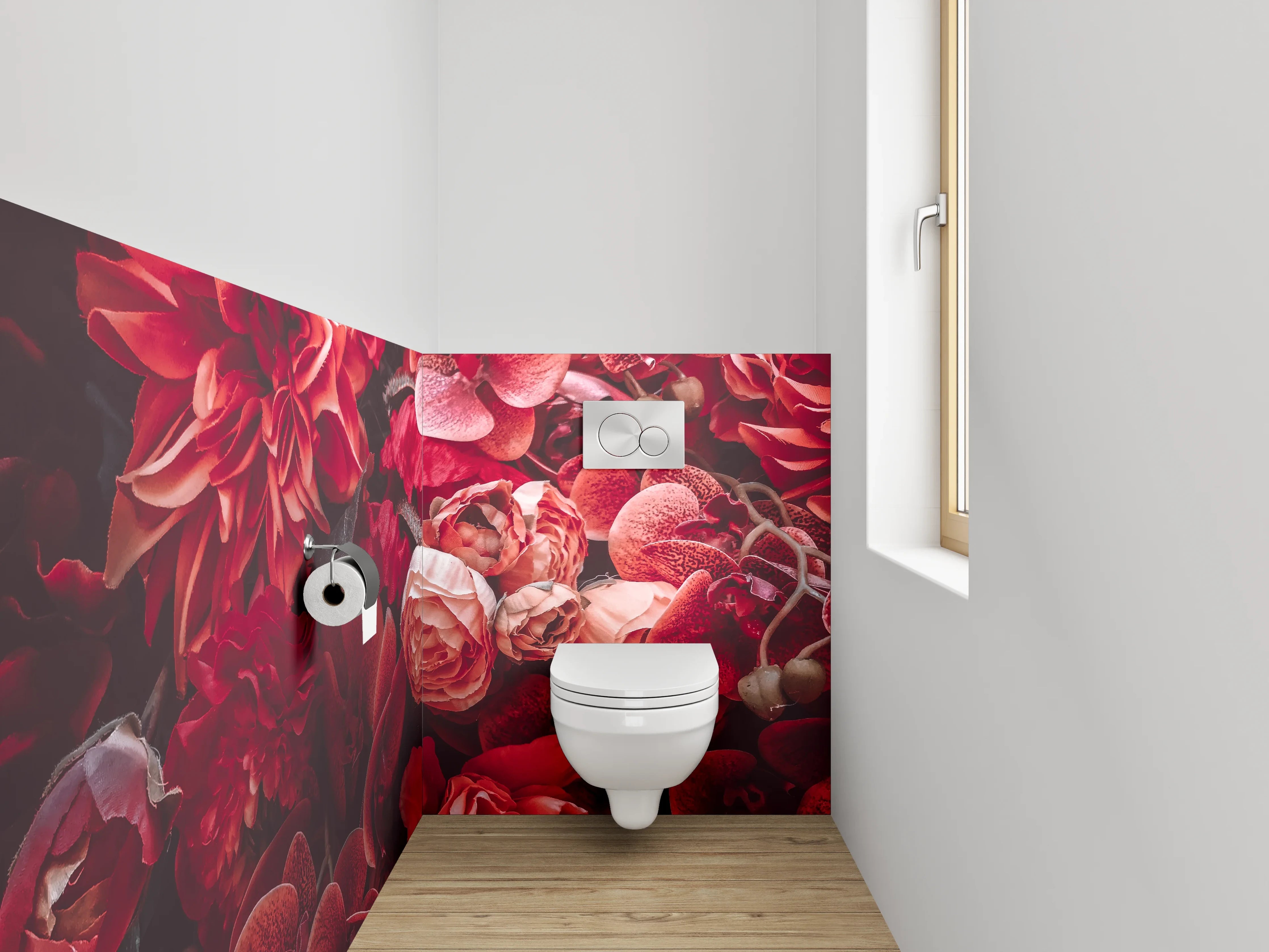 WC-Rückwand - Rote Blumenpracht Naturfoto Dekor