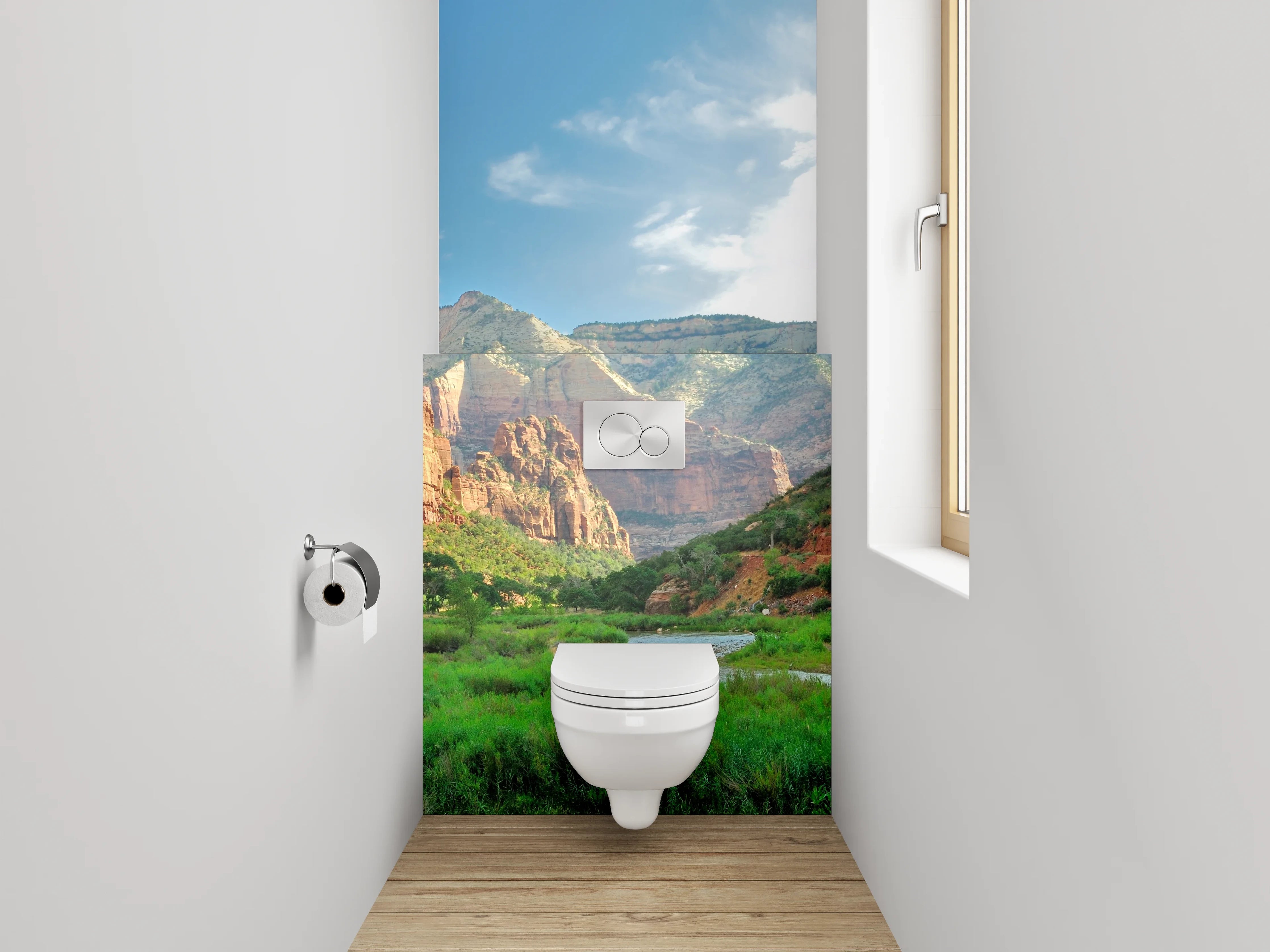 WC-Rückwand - Rote Canyons mit grünem Tal