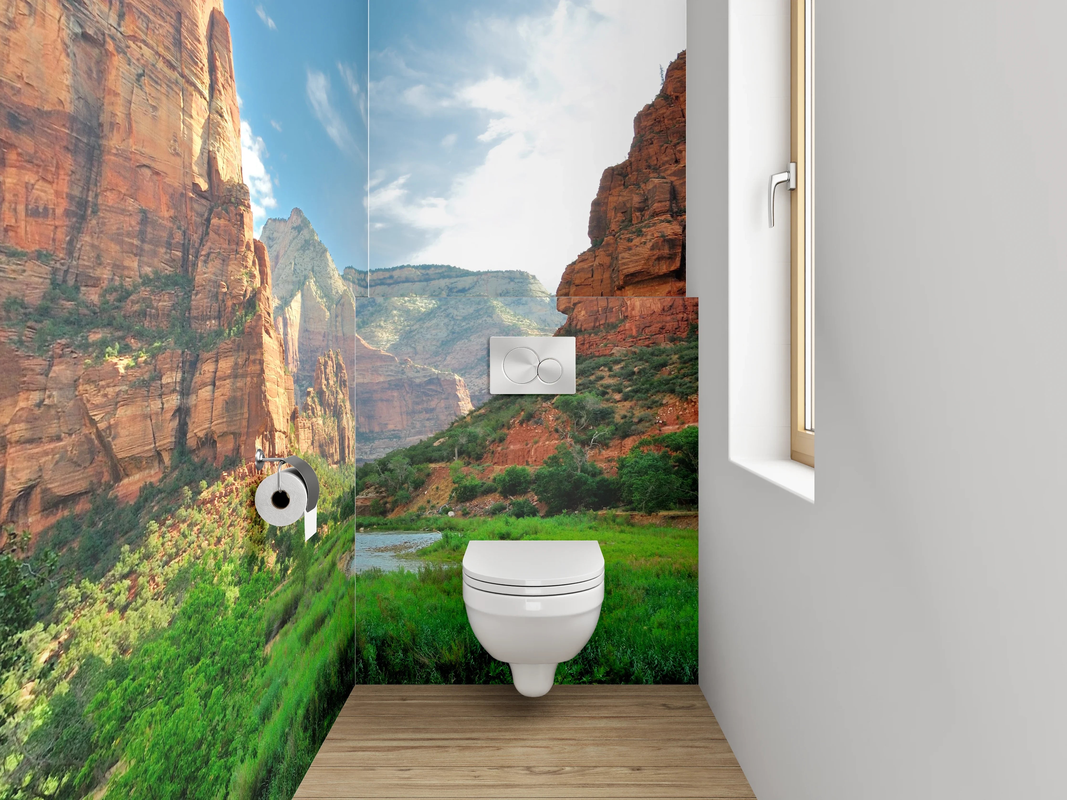 WC-Rückwand - Rote Canyons mit grünem Tal