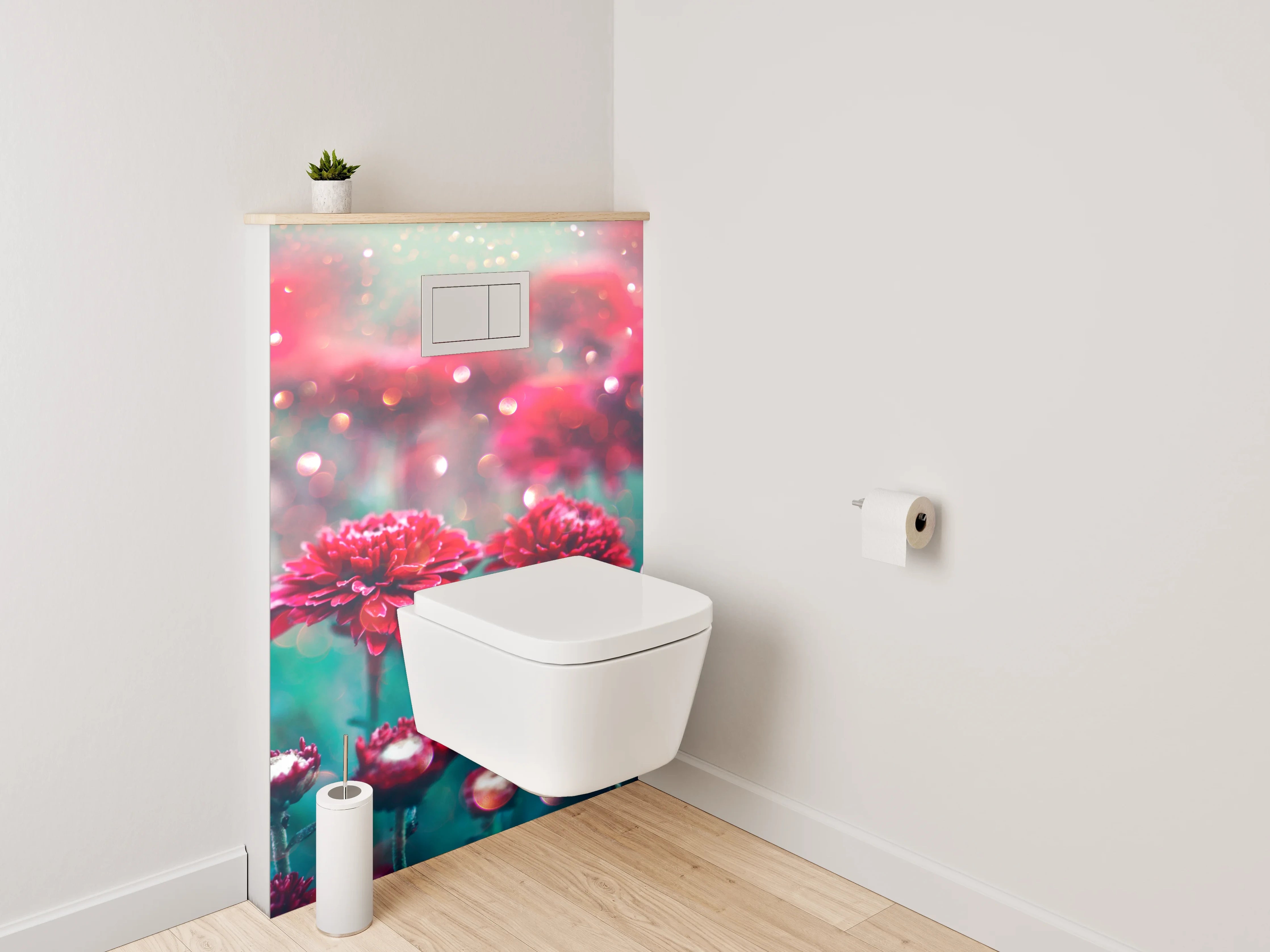 WC-Rückwand - Rote Chrysanthemen mit Glanzlichtern
