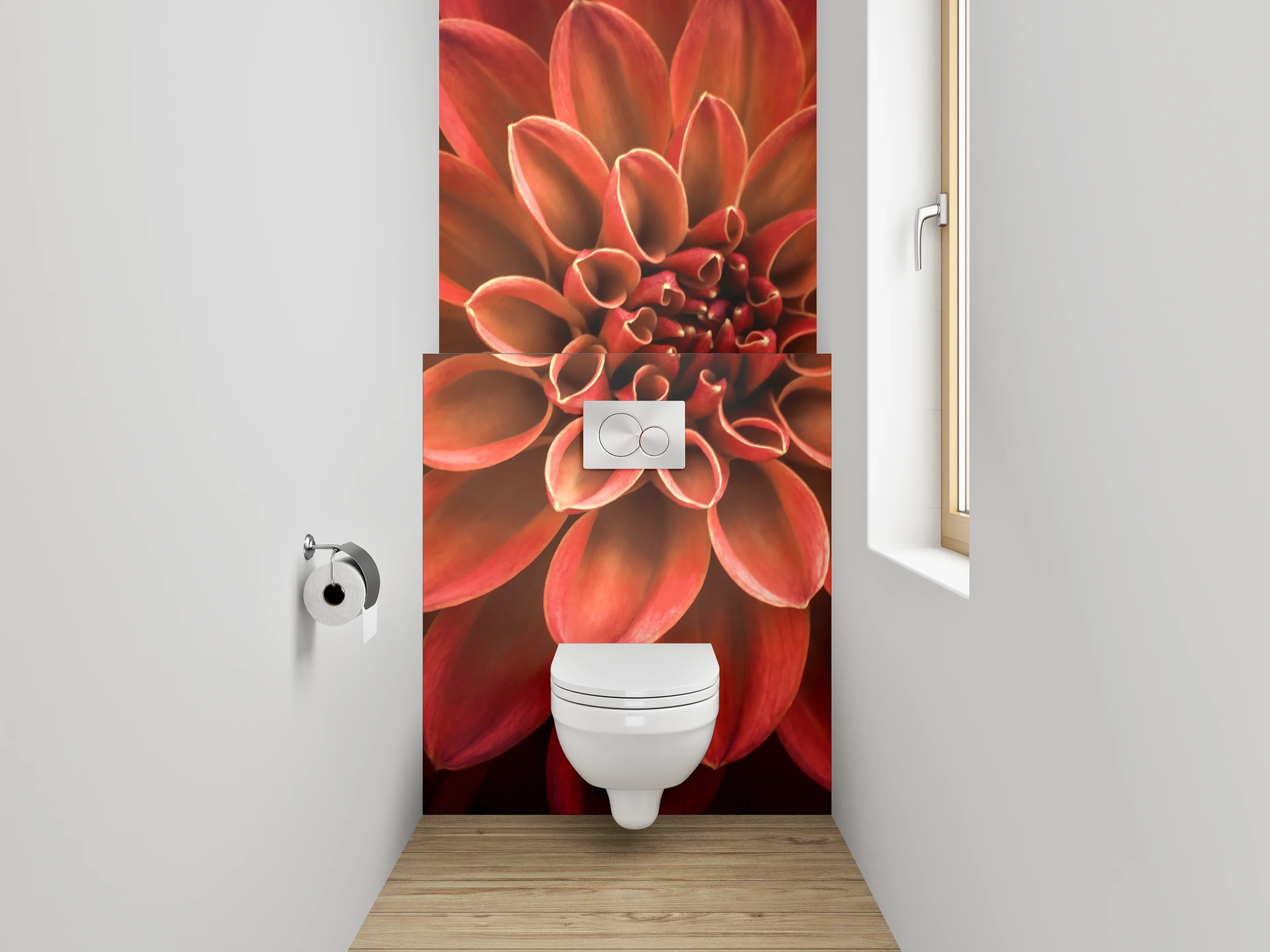 WC-Rückwand - Rote Dahlie Blume Makrofotografie