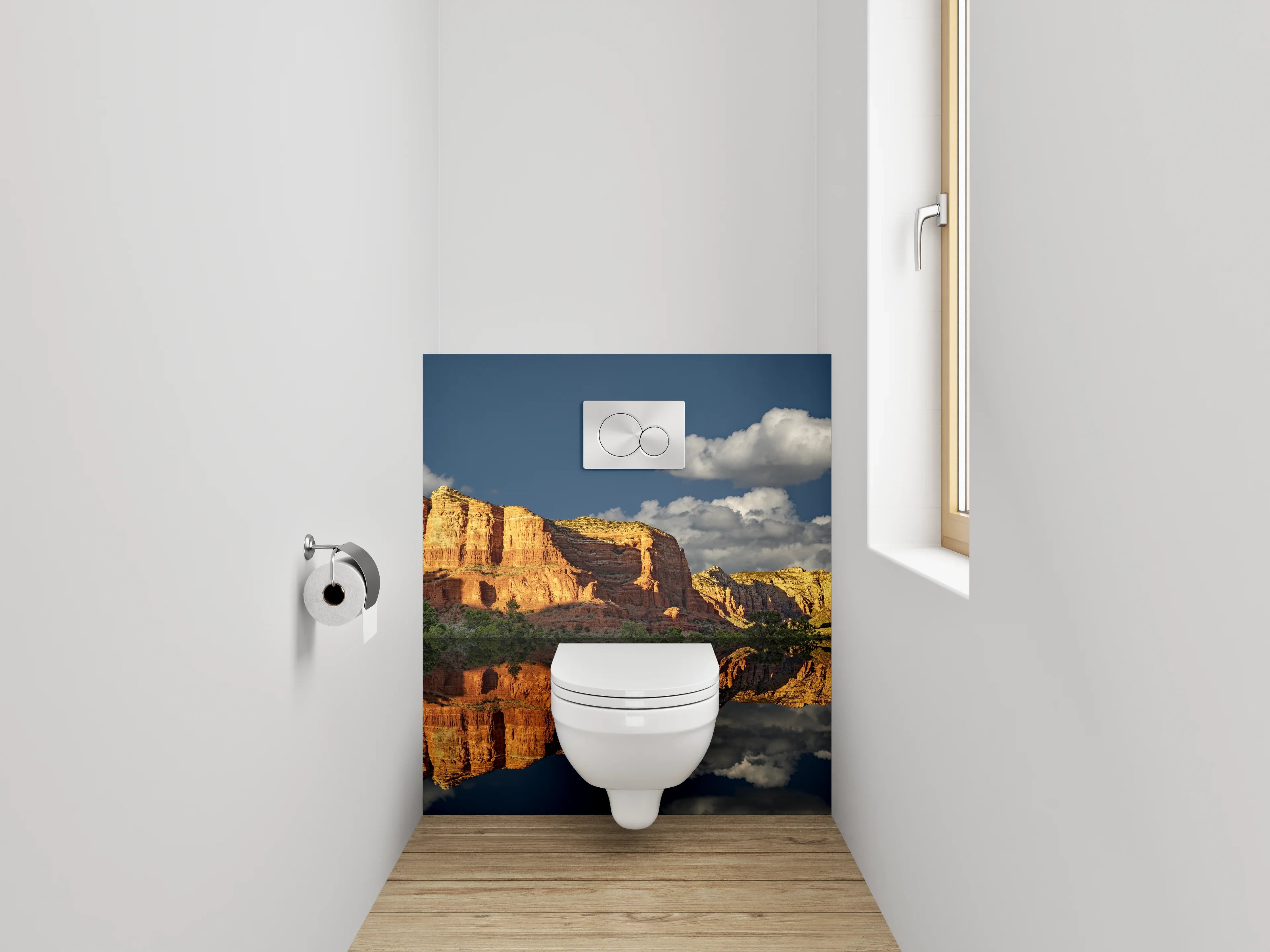 WC-Rückwand - Rote Felsen Spiegelung Naturidylle
