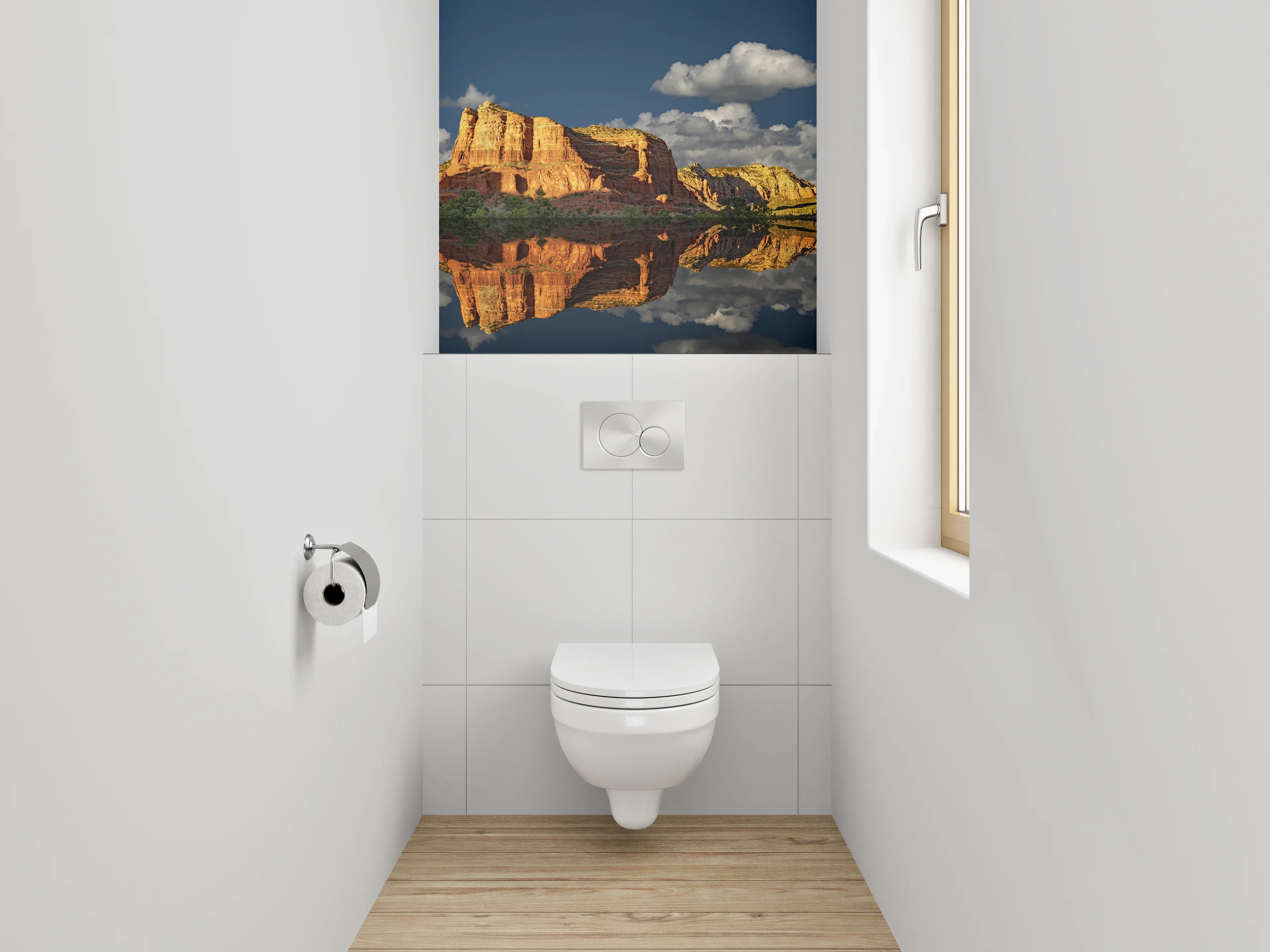 WC-Rückwand - Rote Felsen Spiegelung Naturidylle
