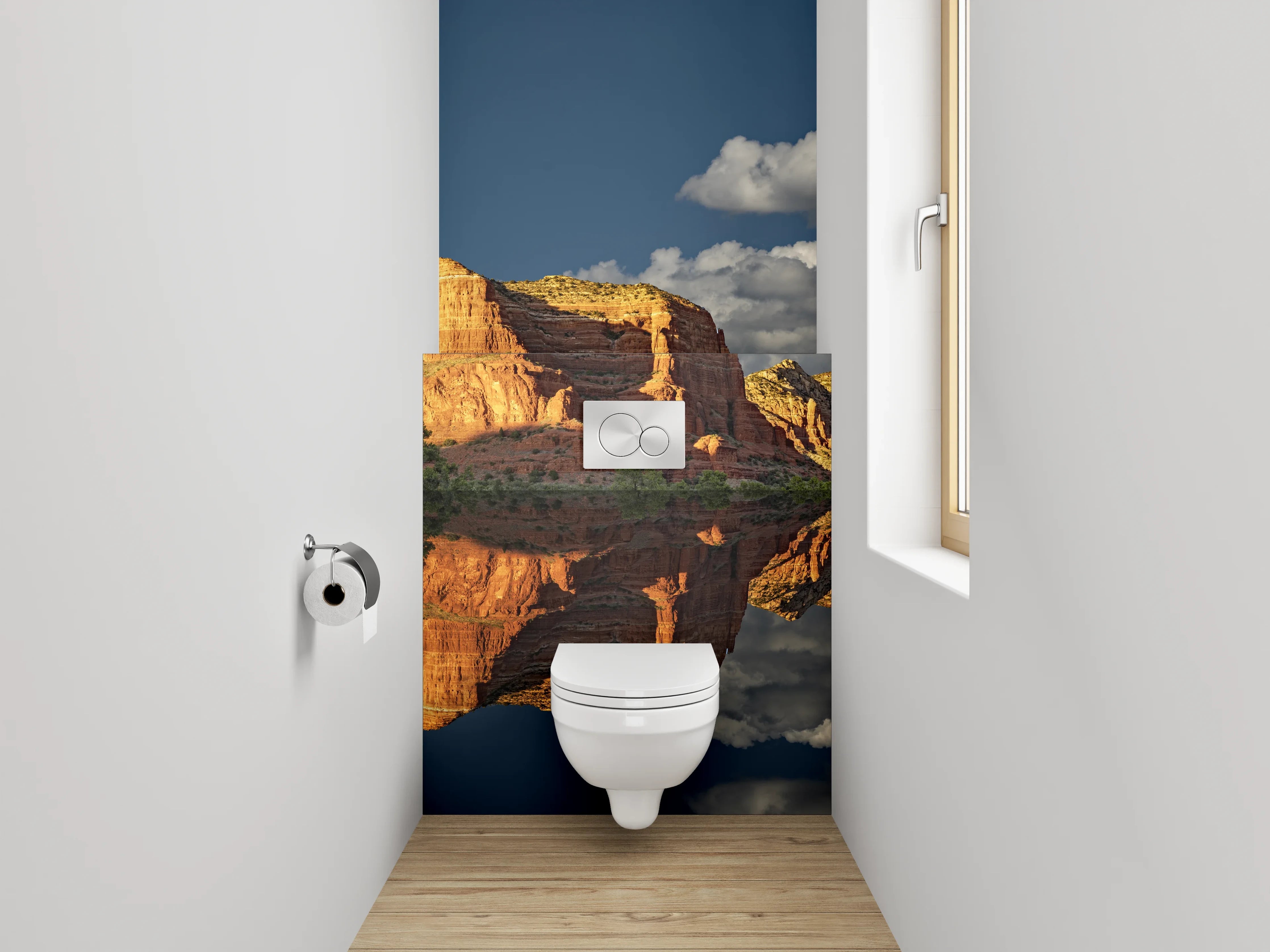 WC-Rückwand - Rote Felsen Spiegelung Naturidylle