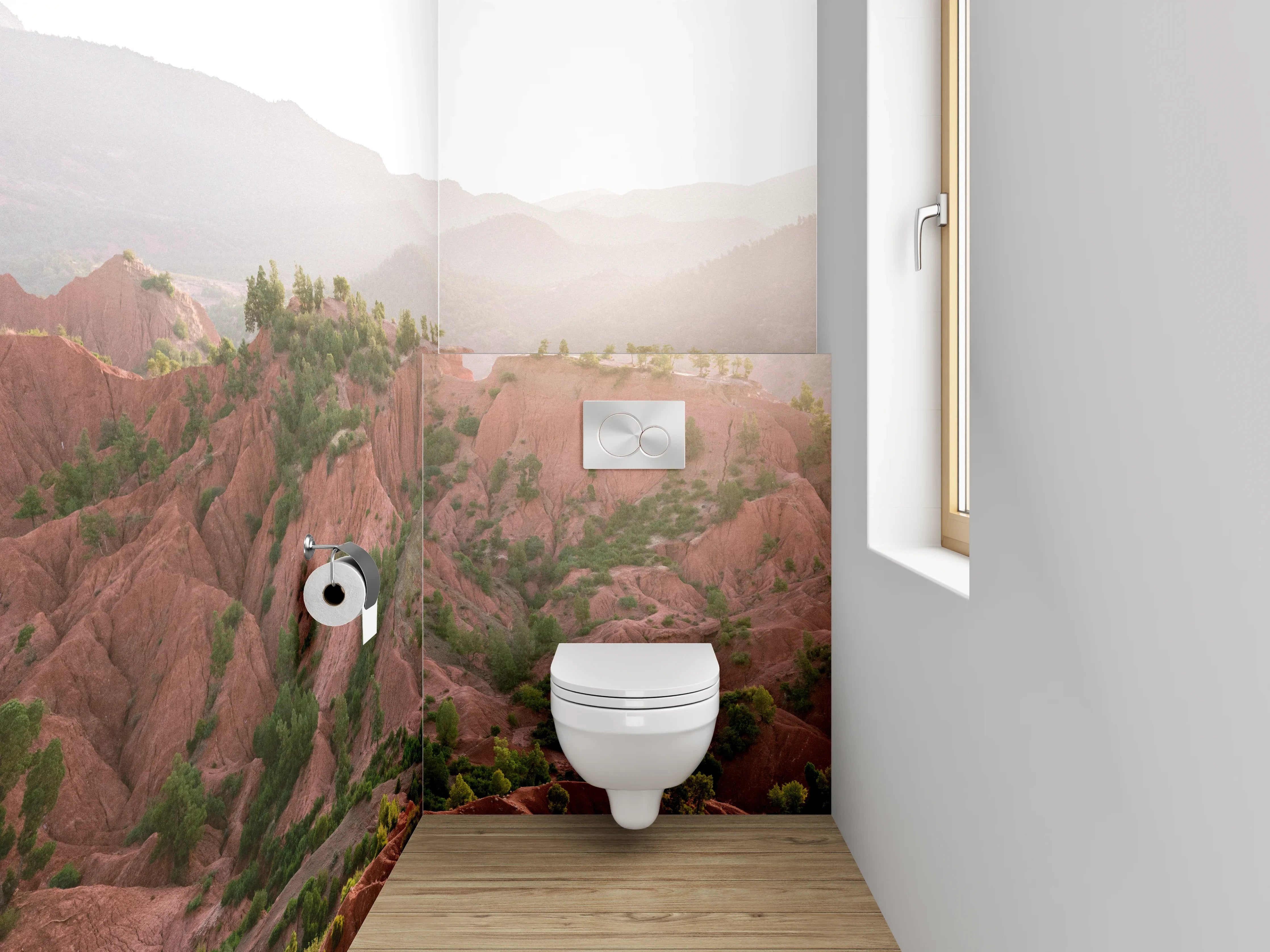 WC-Rückwand - Rote Felsenlandschaft im Sonnenlicht