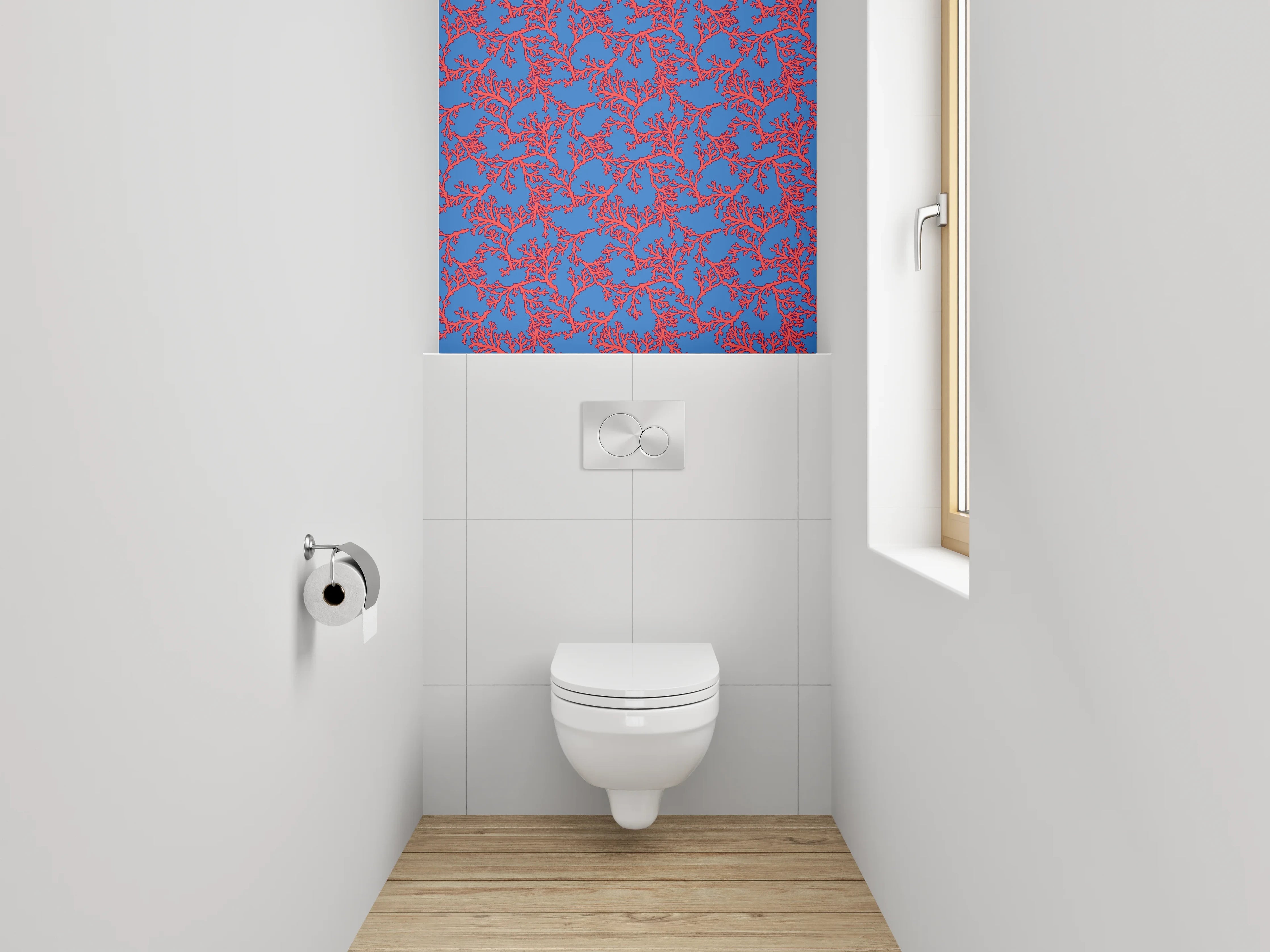 WC-Rückwand - Rote Korallen-Äste auf Blau