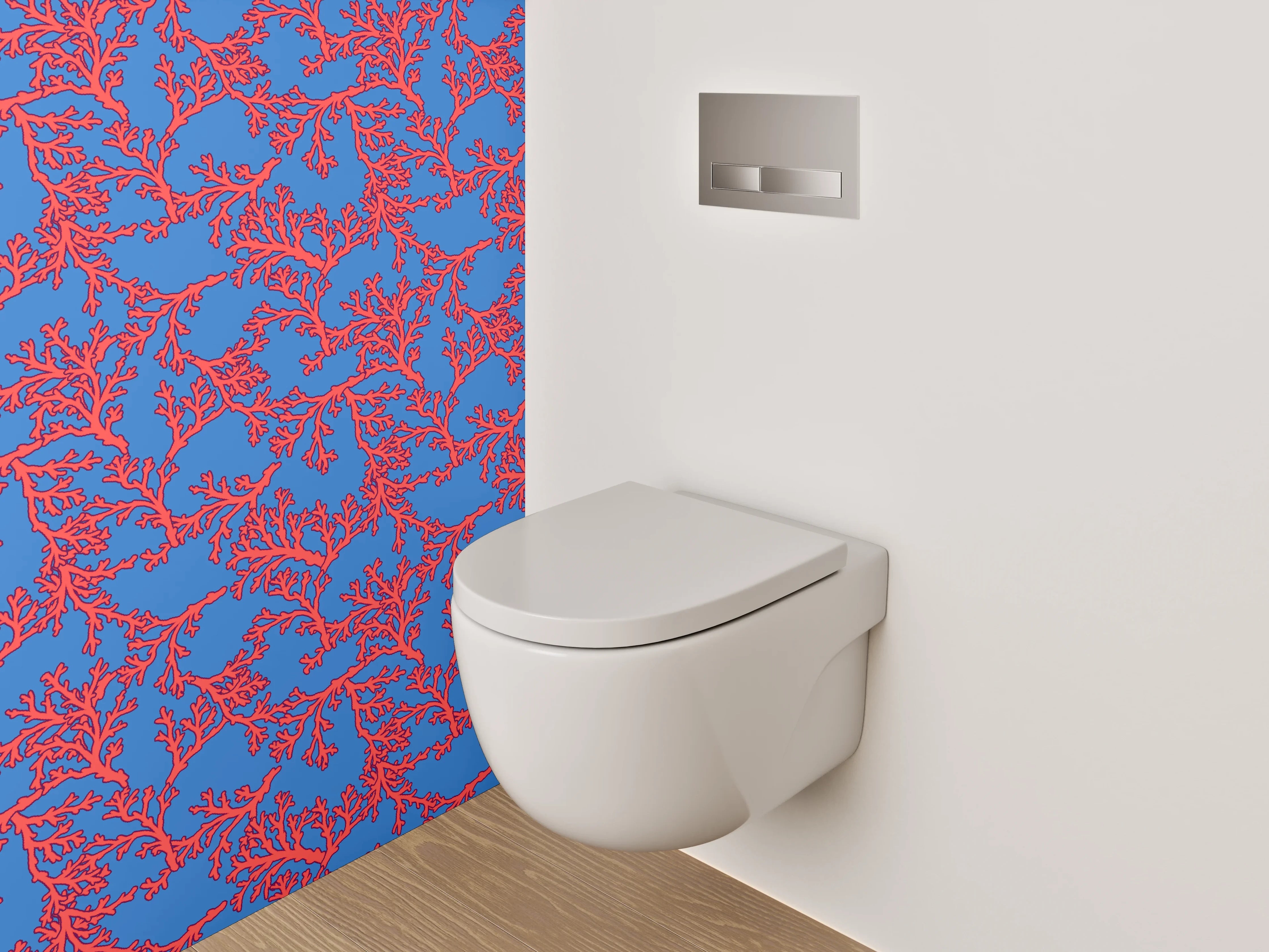 WC-Rückwand - Rote Korallen-Äste auf Blau