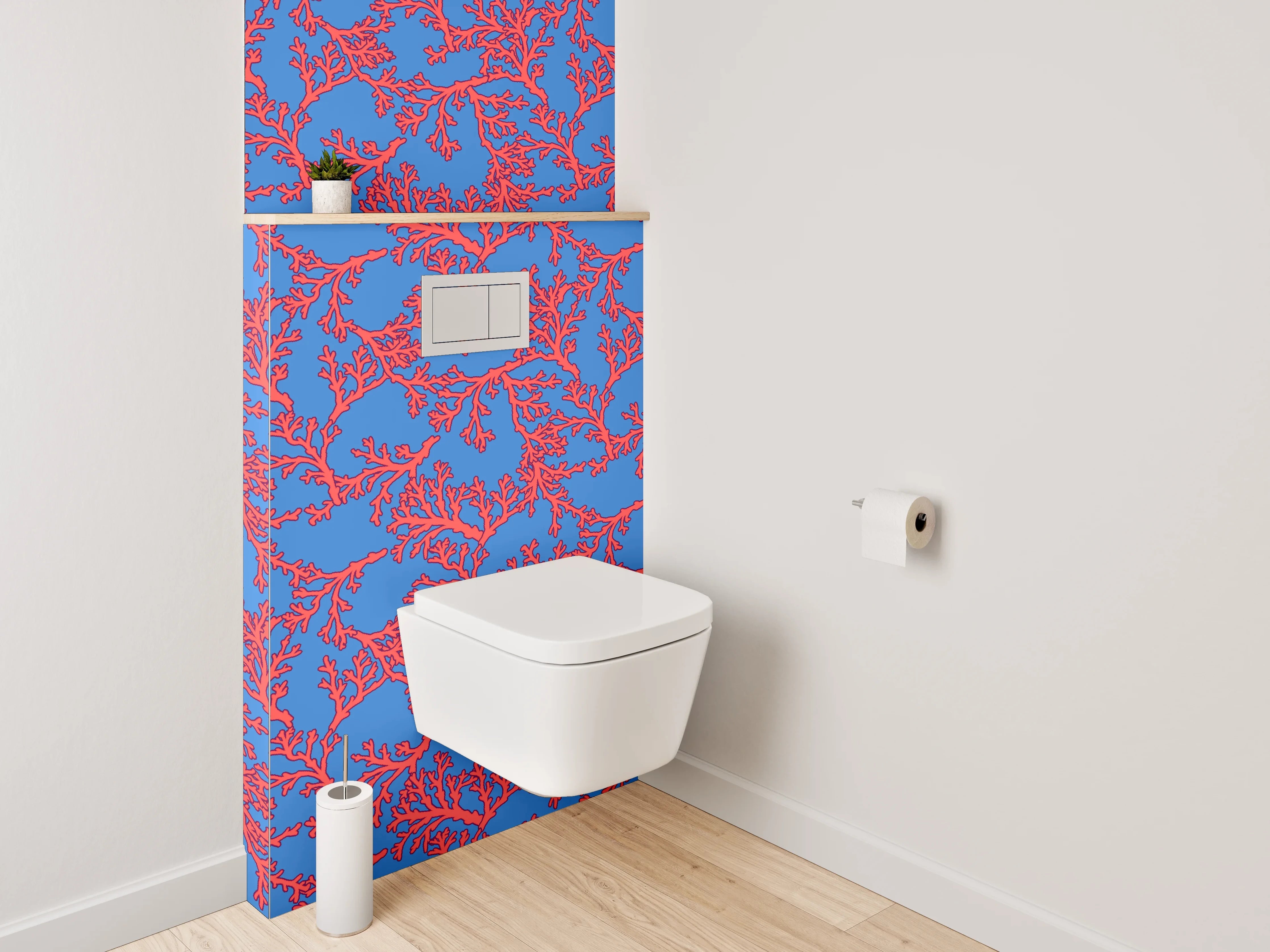WC-Rückwand - Rote Korallen-Äste auf Blau