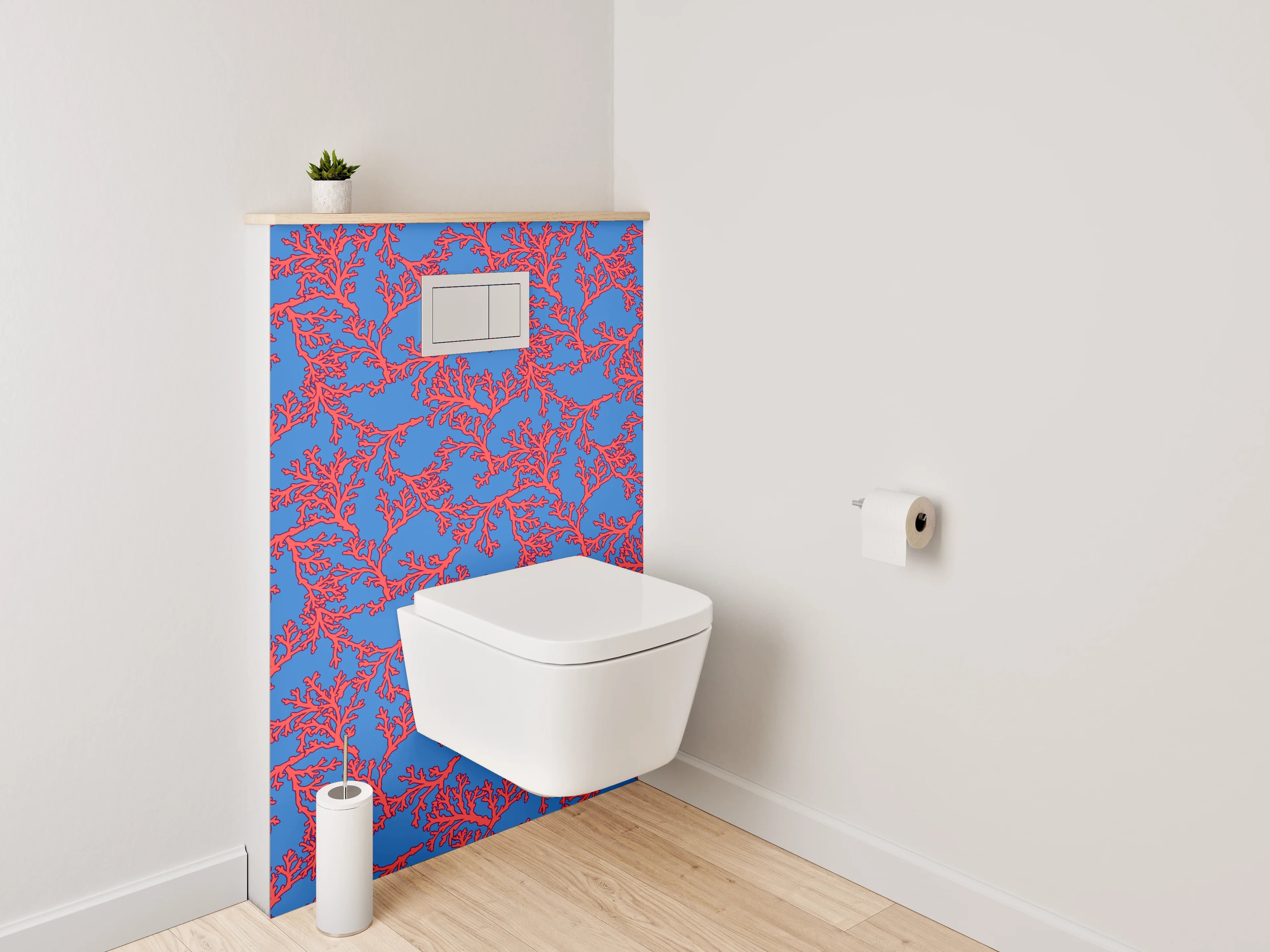 WC-Rückwand - Rote Korallen-Äste auf Blau