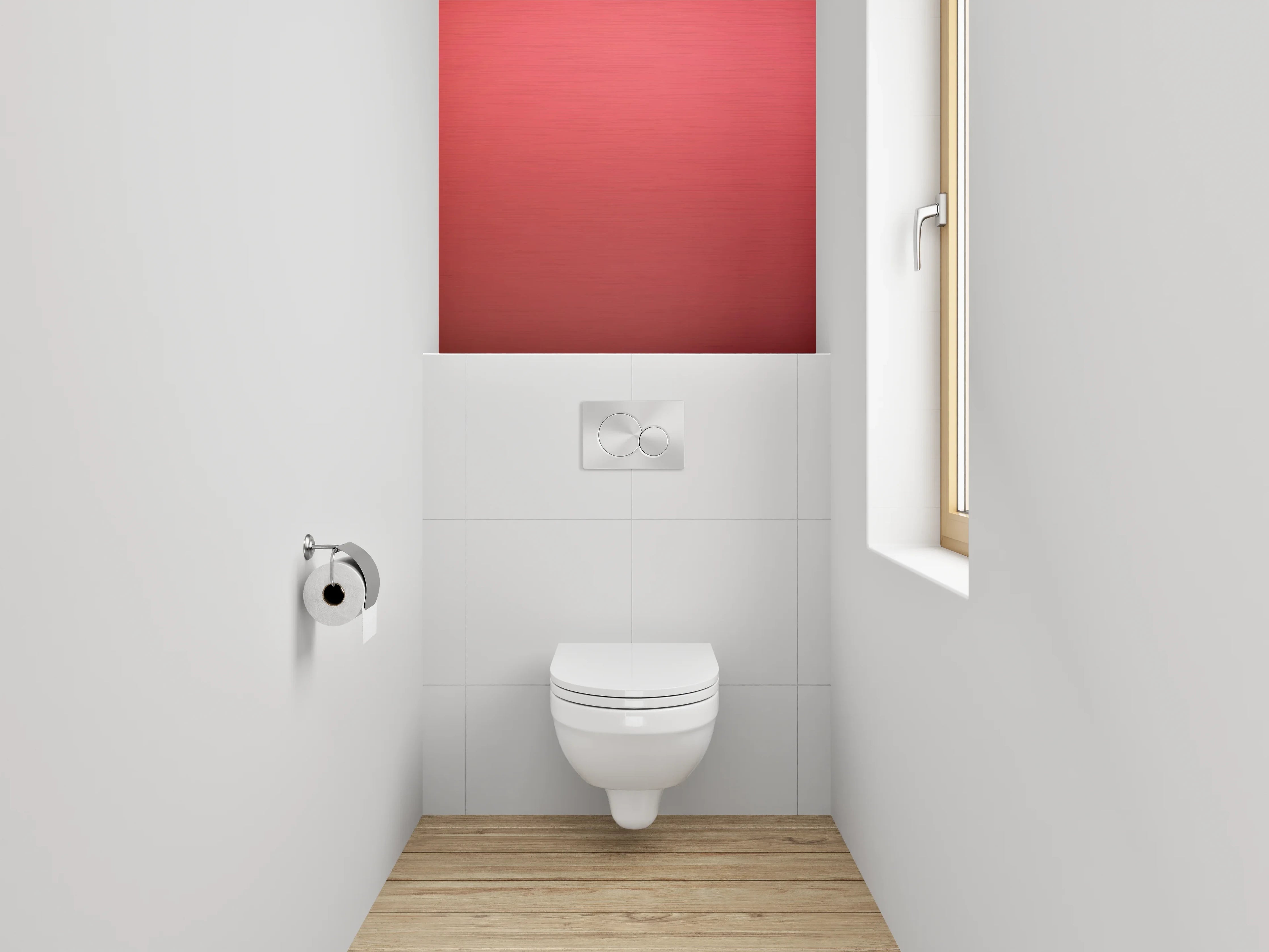WC-Rückwand - Rote Metallic-Farbe mit strukturierter Oberfläche