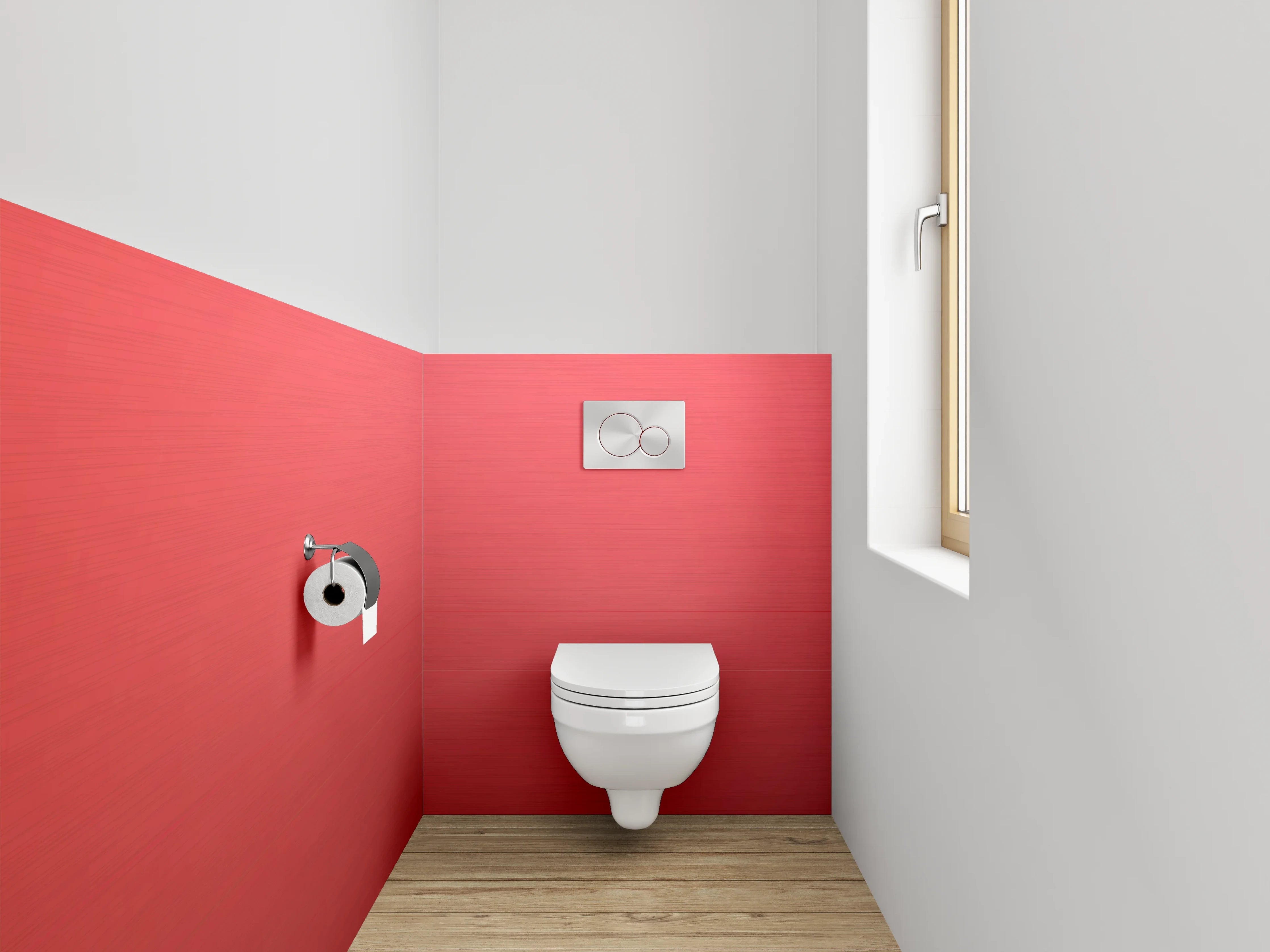 WC-Rückwand - Rote Metallic-Farbe mit strukturierter Oberfläche