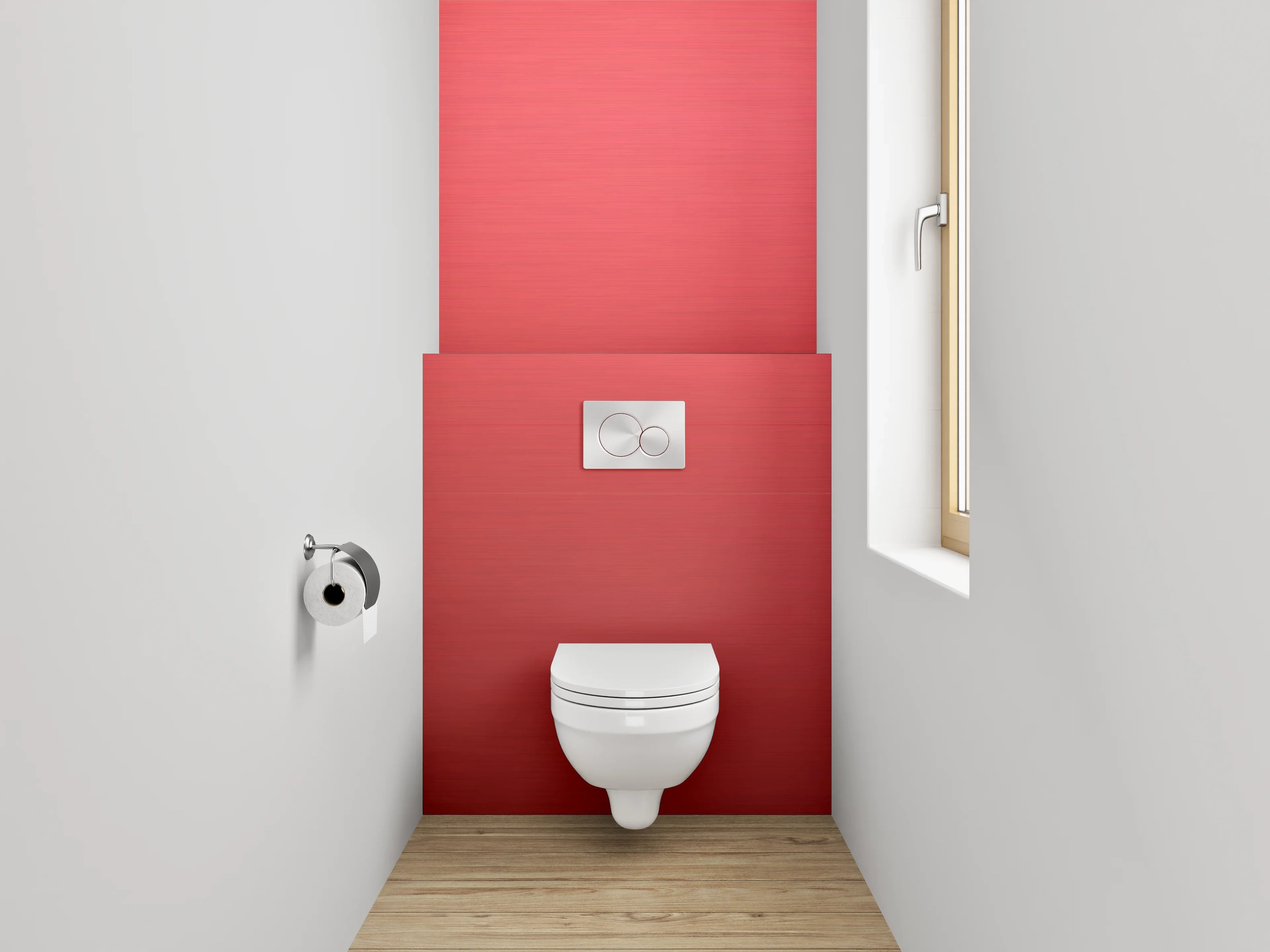 WC-Rückwand - Rote Metallic-Farbe mit strukturierter Oberfläche