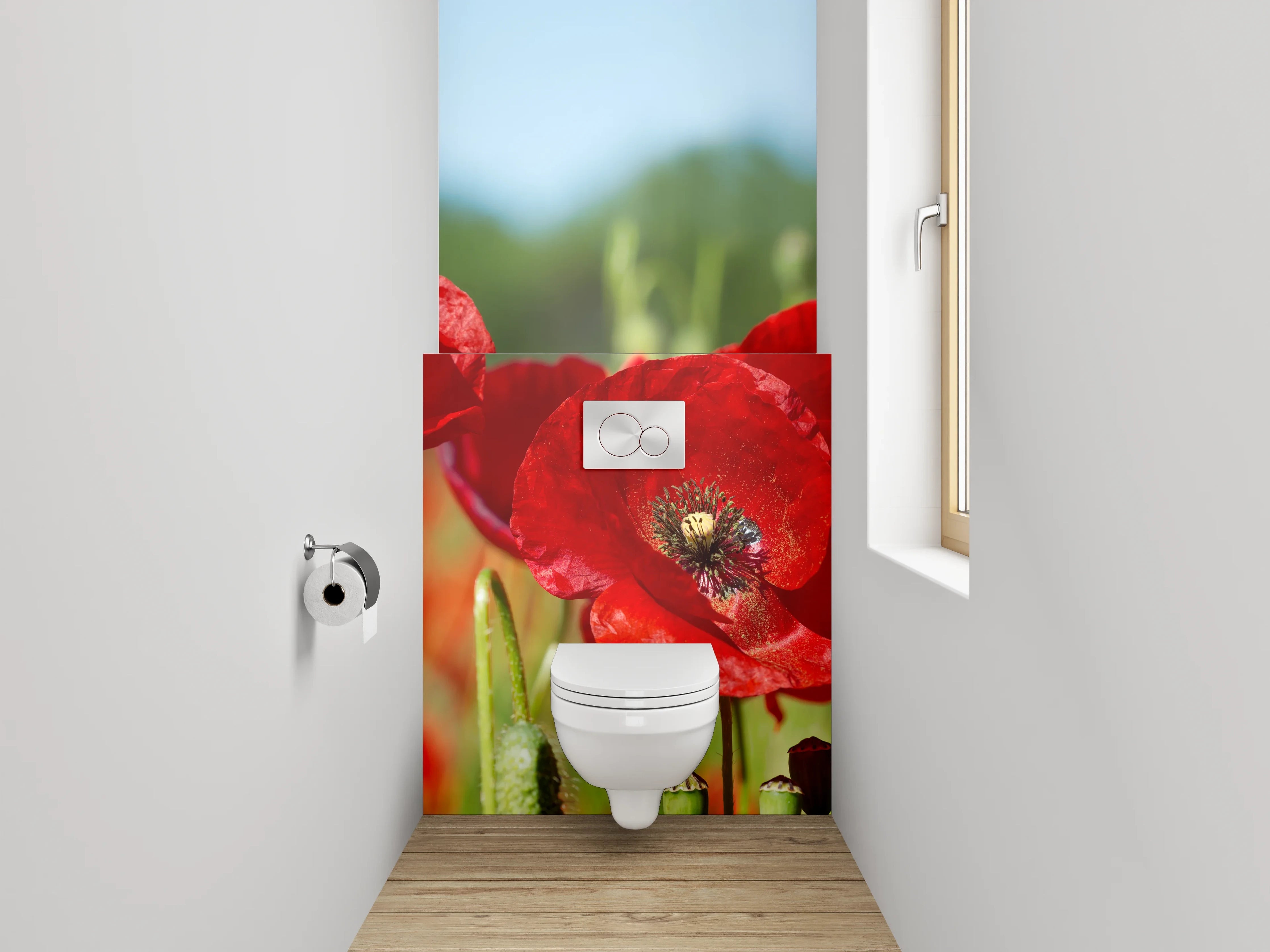 WC-Rückwand - Rote Mohnblumen Panorama Feld