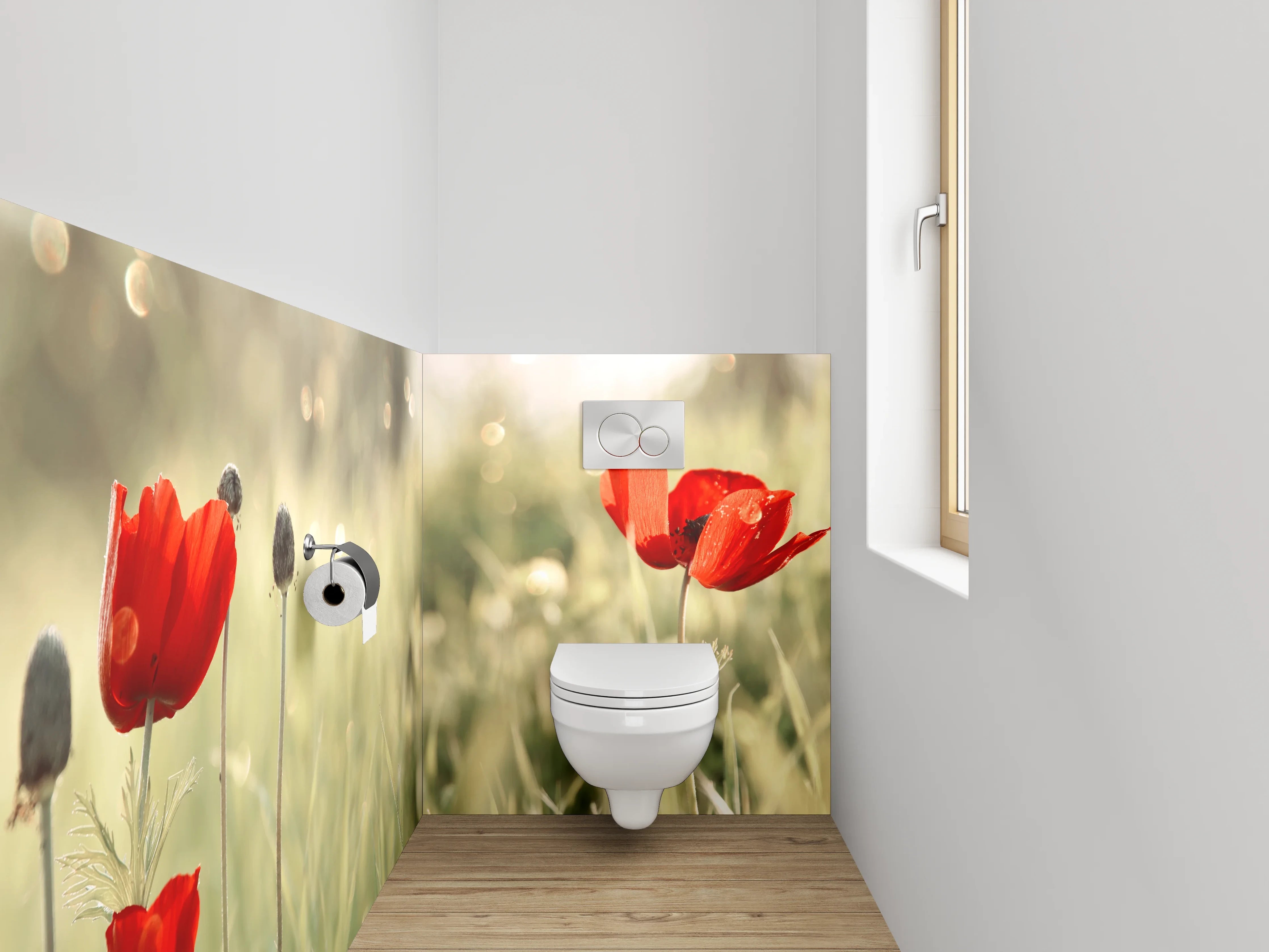 WC-Rückwand - Rote Mohnblumen auf Sommerwiese