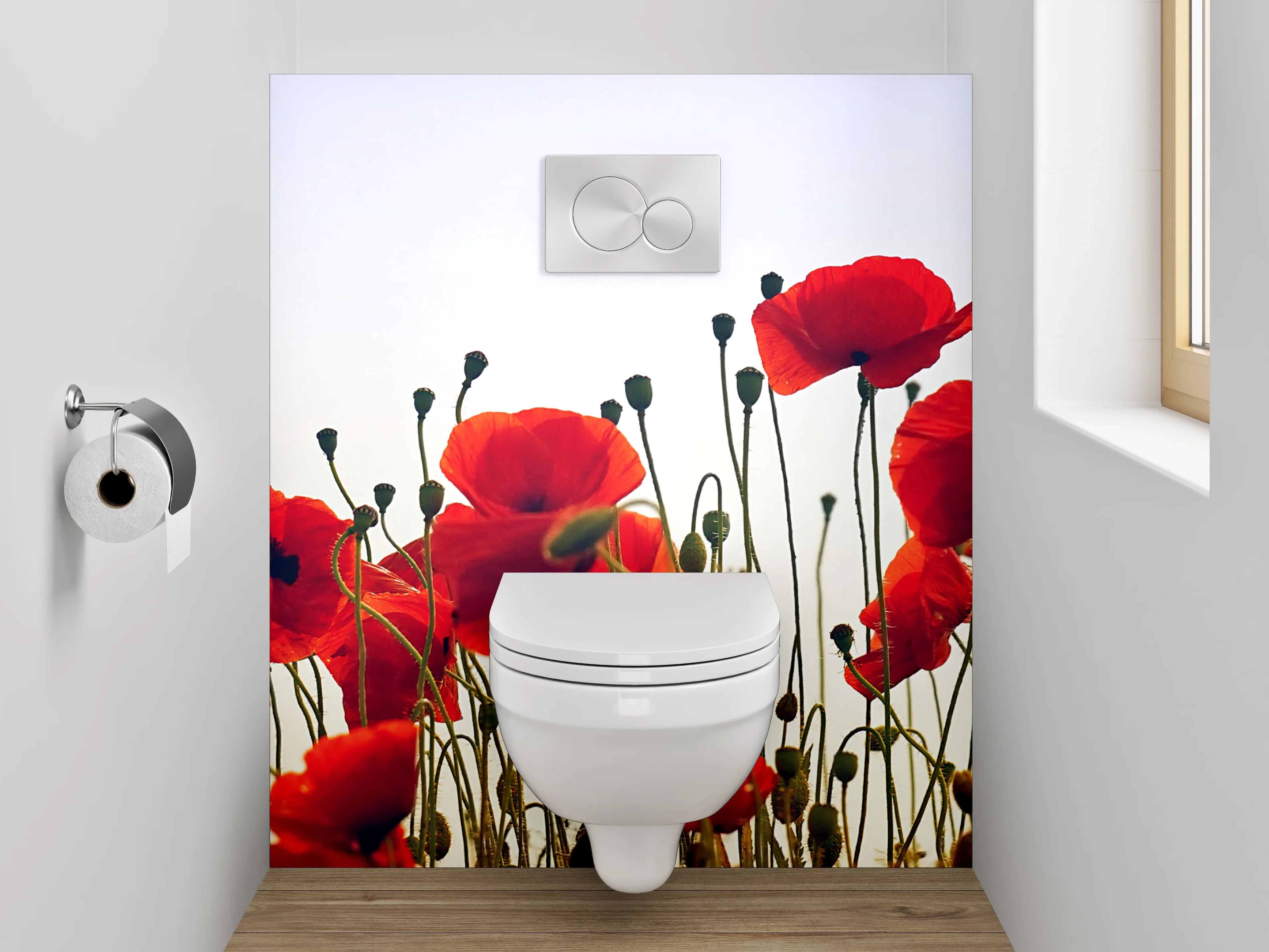 WC-Rückwand - Rote Mohnblumen vor hellem Himmel