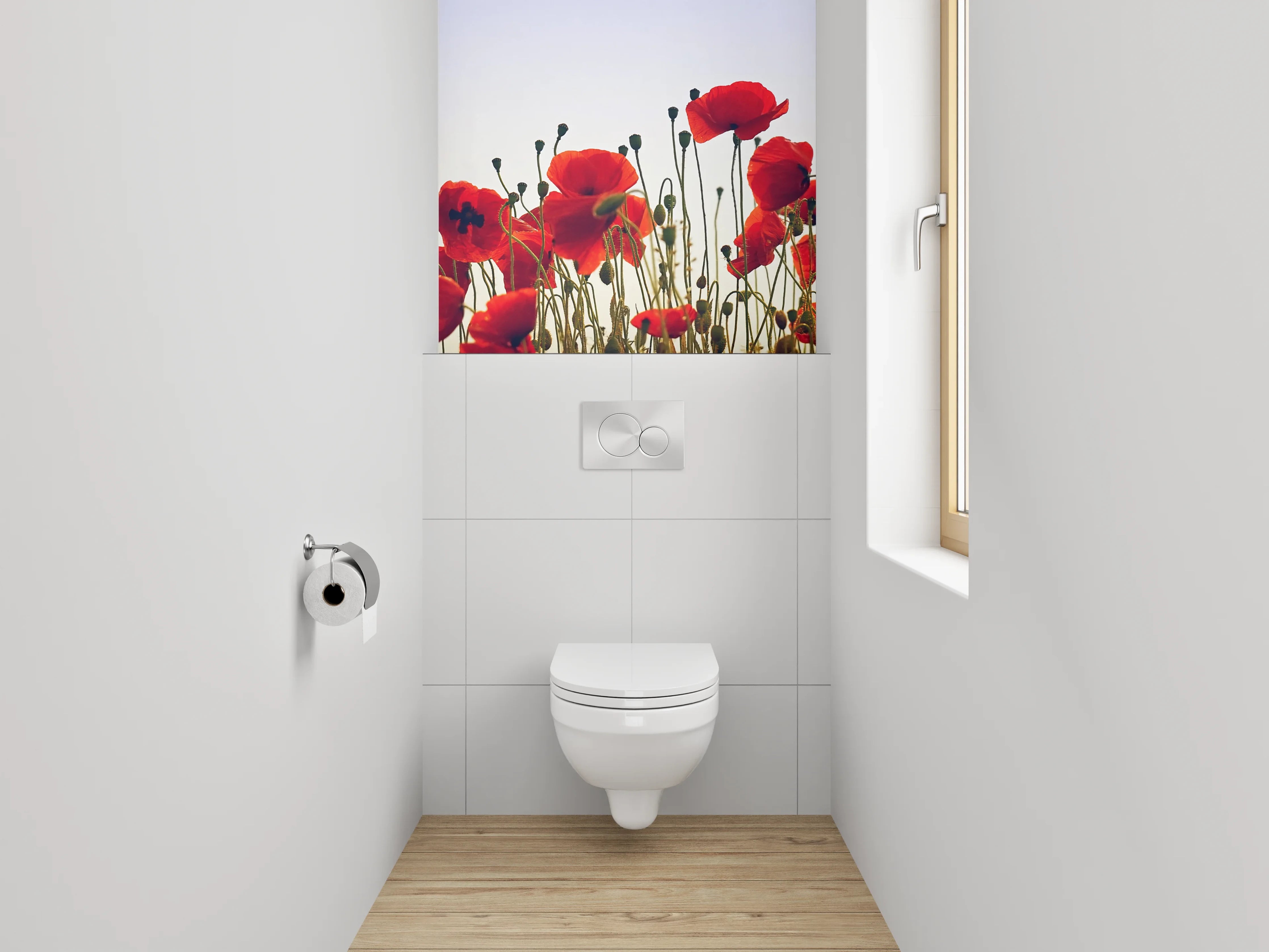 WC-Rückwand - Rote Mohnblumen vor hellem Himmel