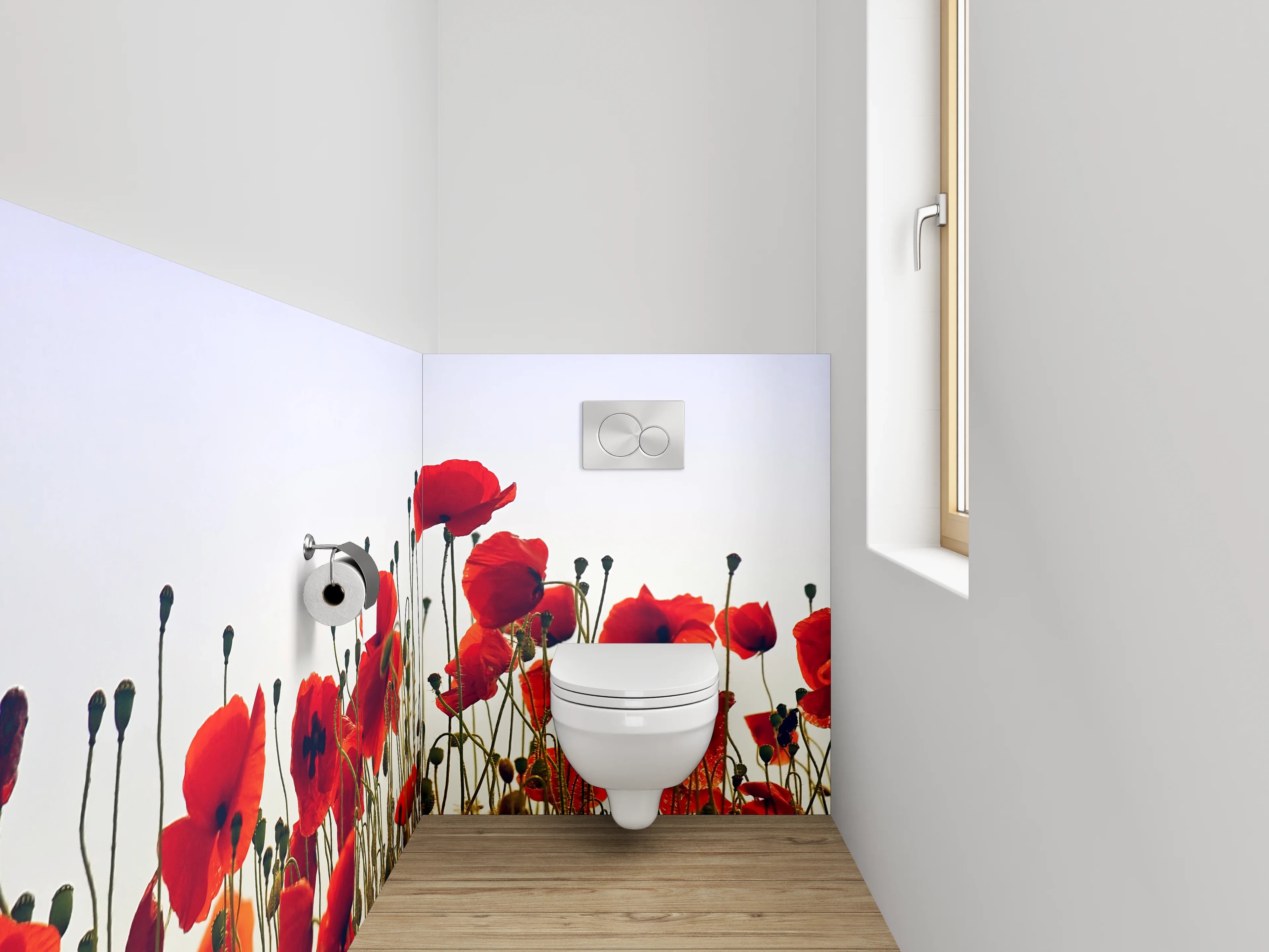 WC-Rückwand - Rote Mohnblumen vor hellem Himmel