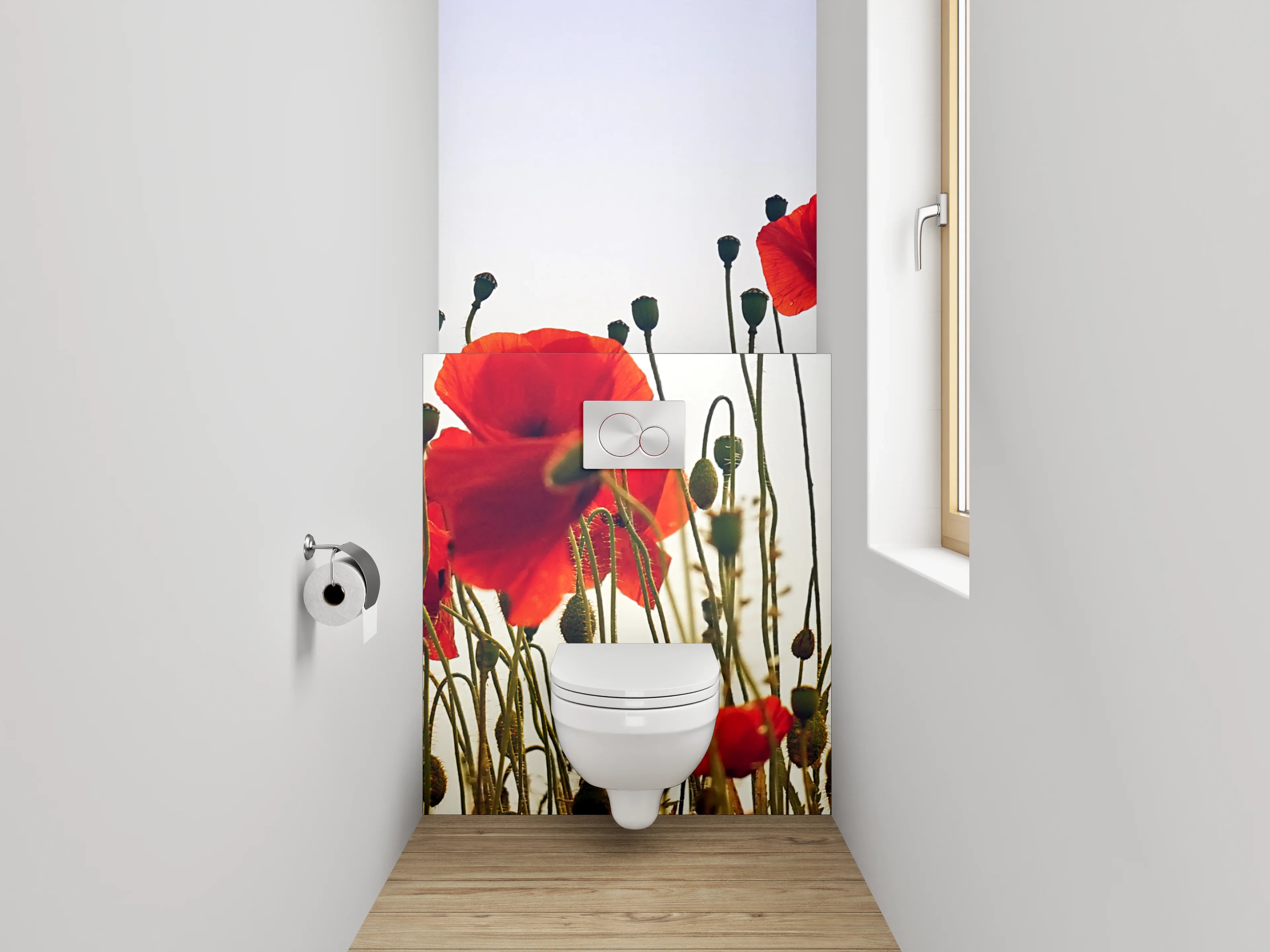 WC-Rückwand - Rote Mohnblumen vor hellem Himmel