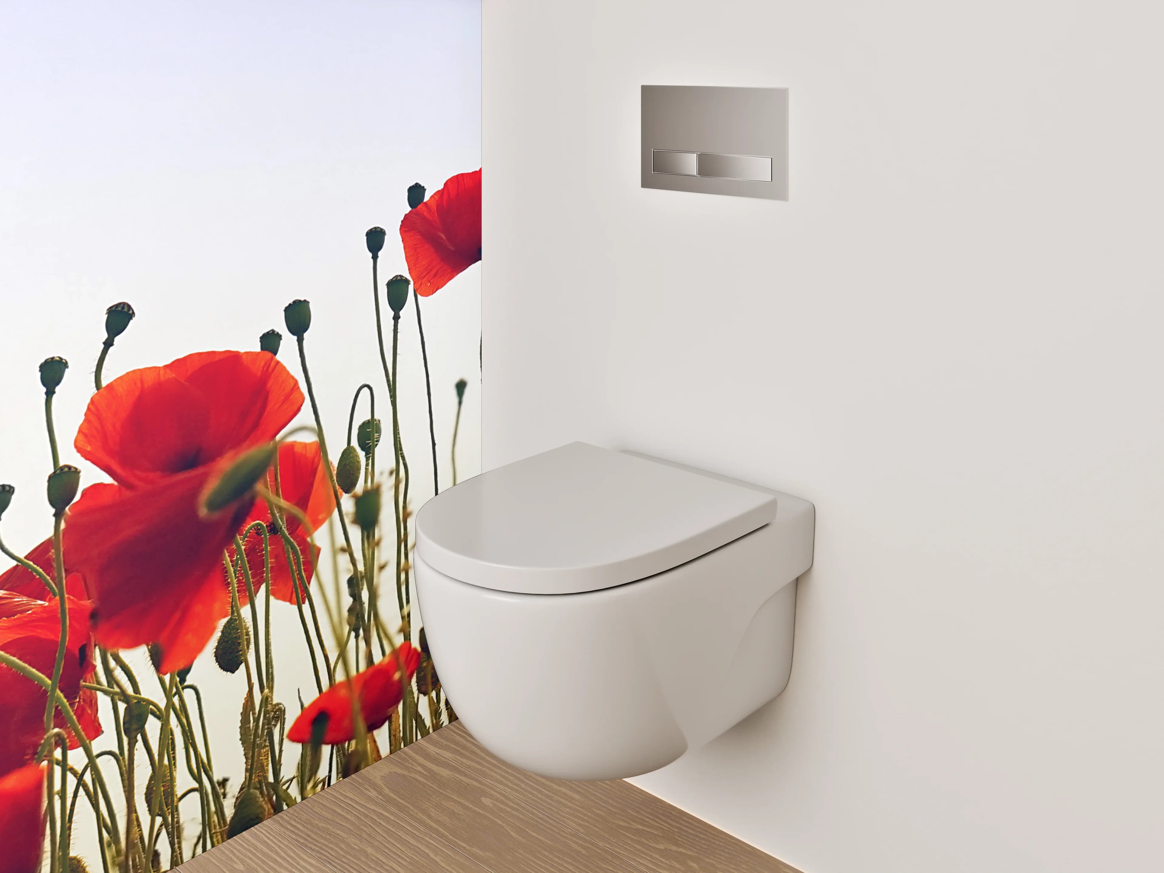 WC-Rückwand - Rote Mohnblumen vor hellem Himmel