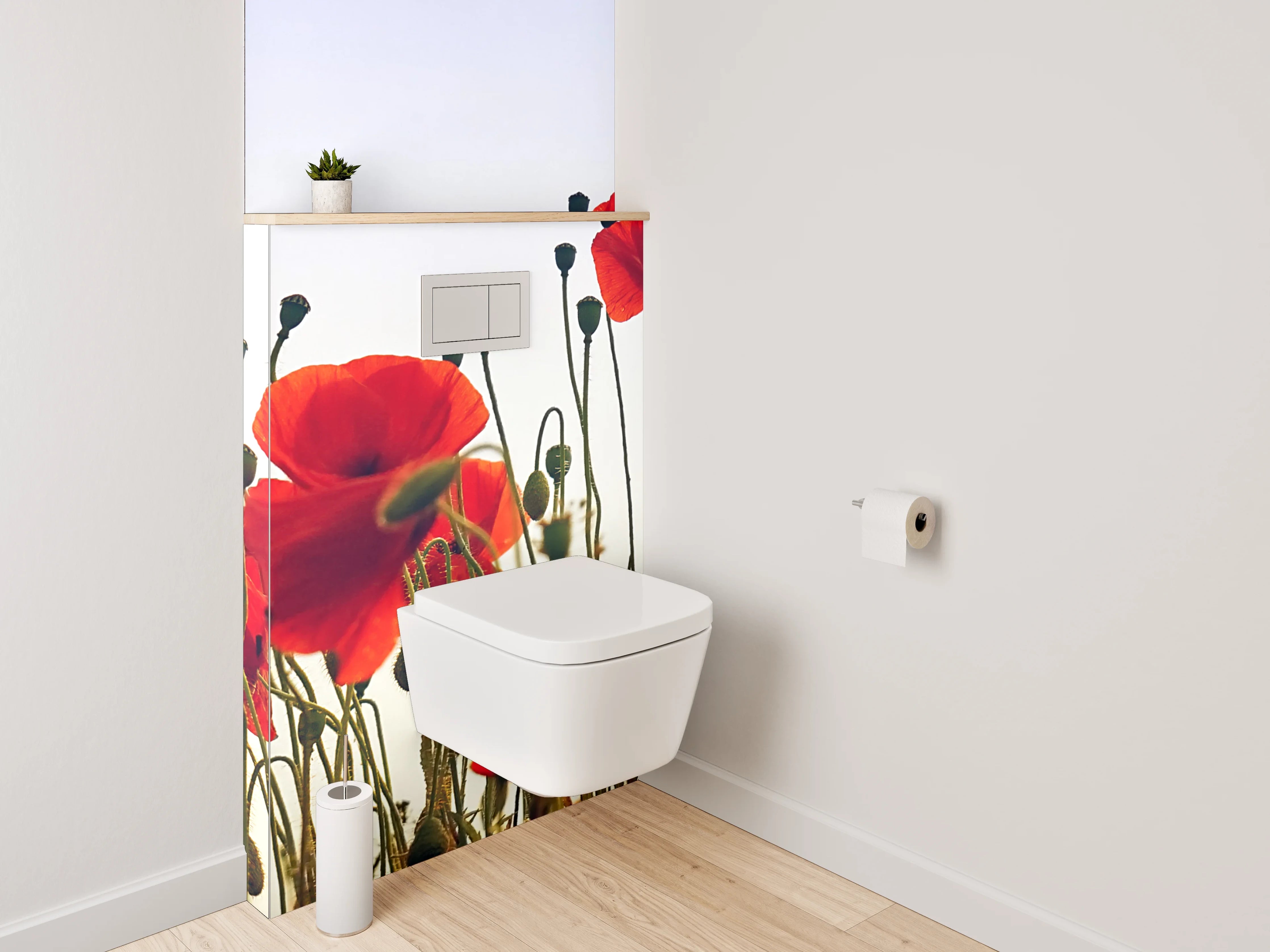 WC-Rückwand - Rote Mohnblumen vor hellem Himmel