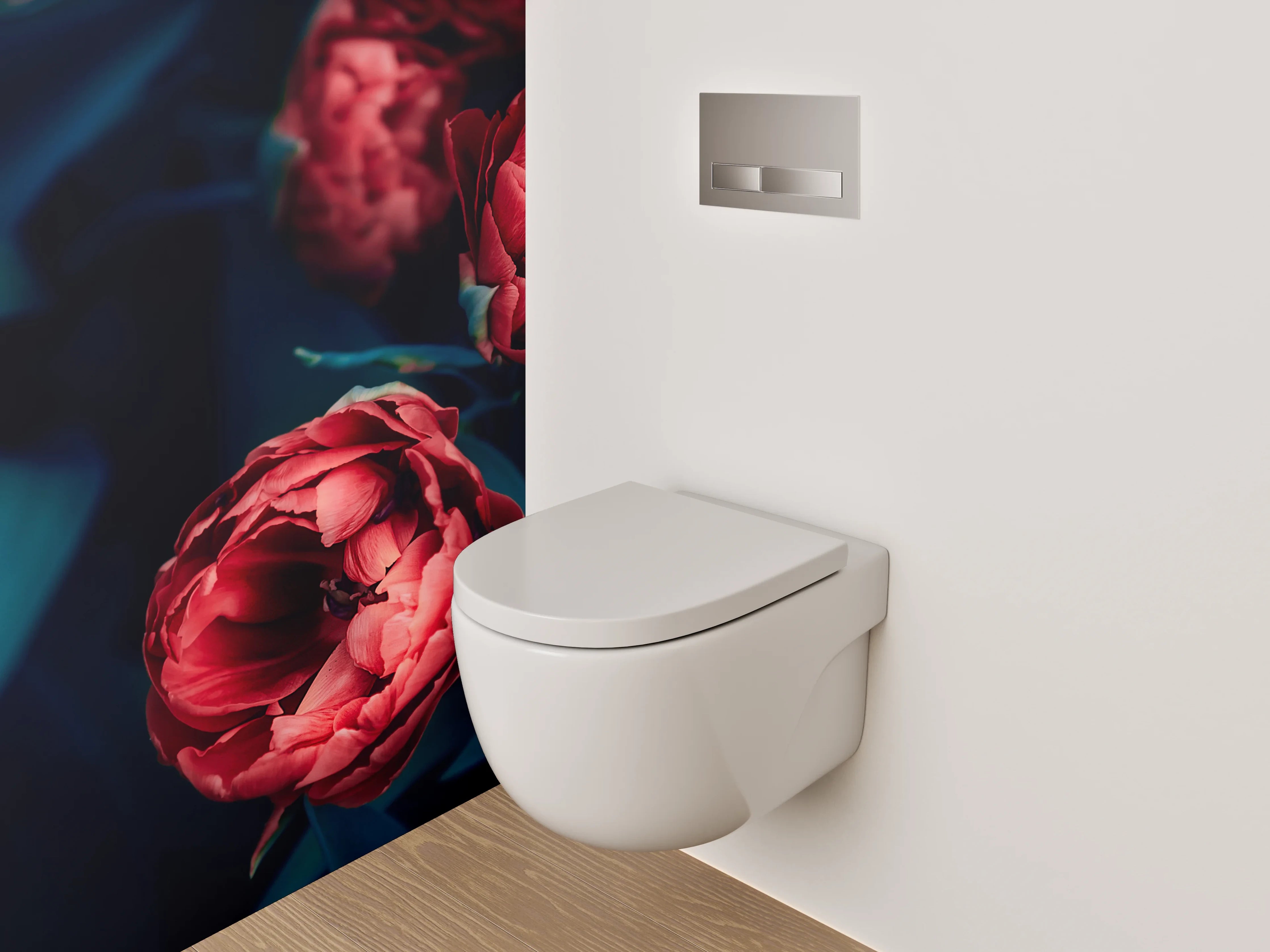 WC-Rückwand - Rote Pfingstrosen auf dunklem Hintergrund