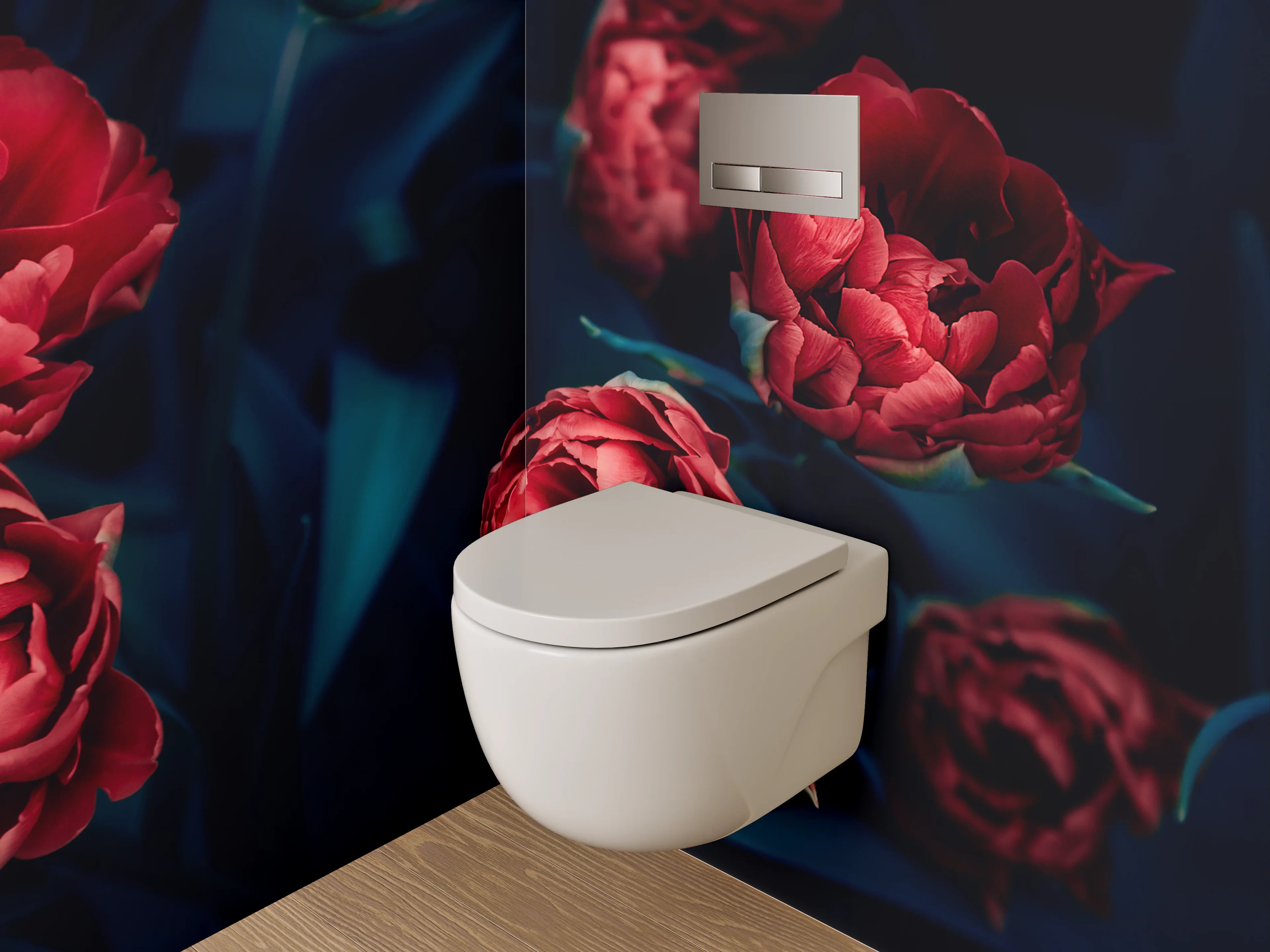 WC-Rückwand - Rote Pfingstrosen auf dunklem Hintergrund