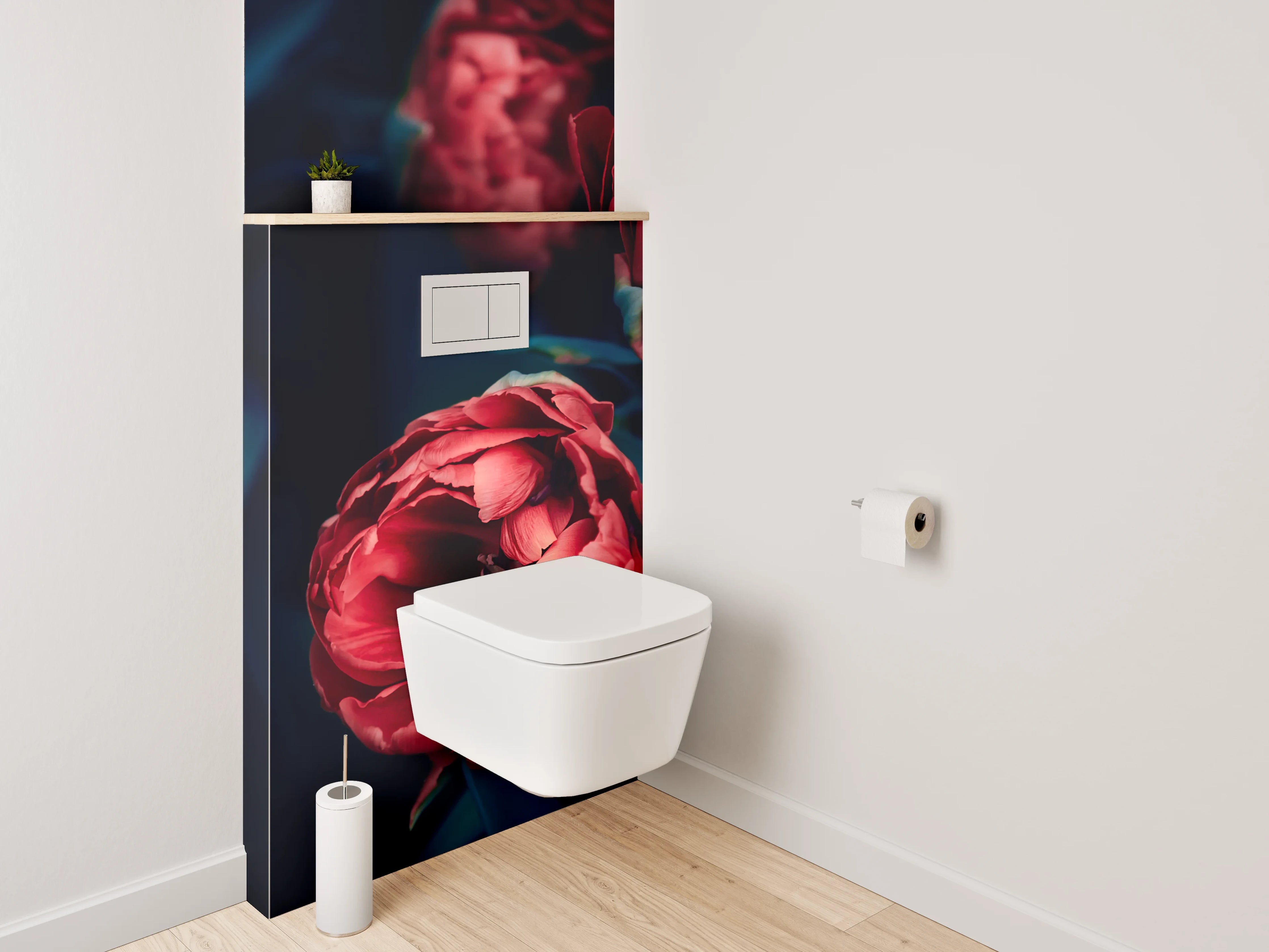 WC-Rückwand - Rote Pfingstrosen auf dunklem Hintergrund