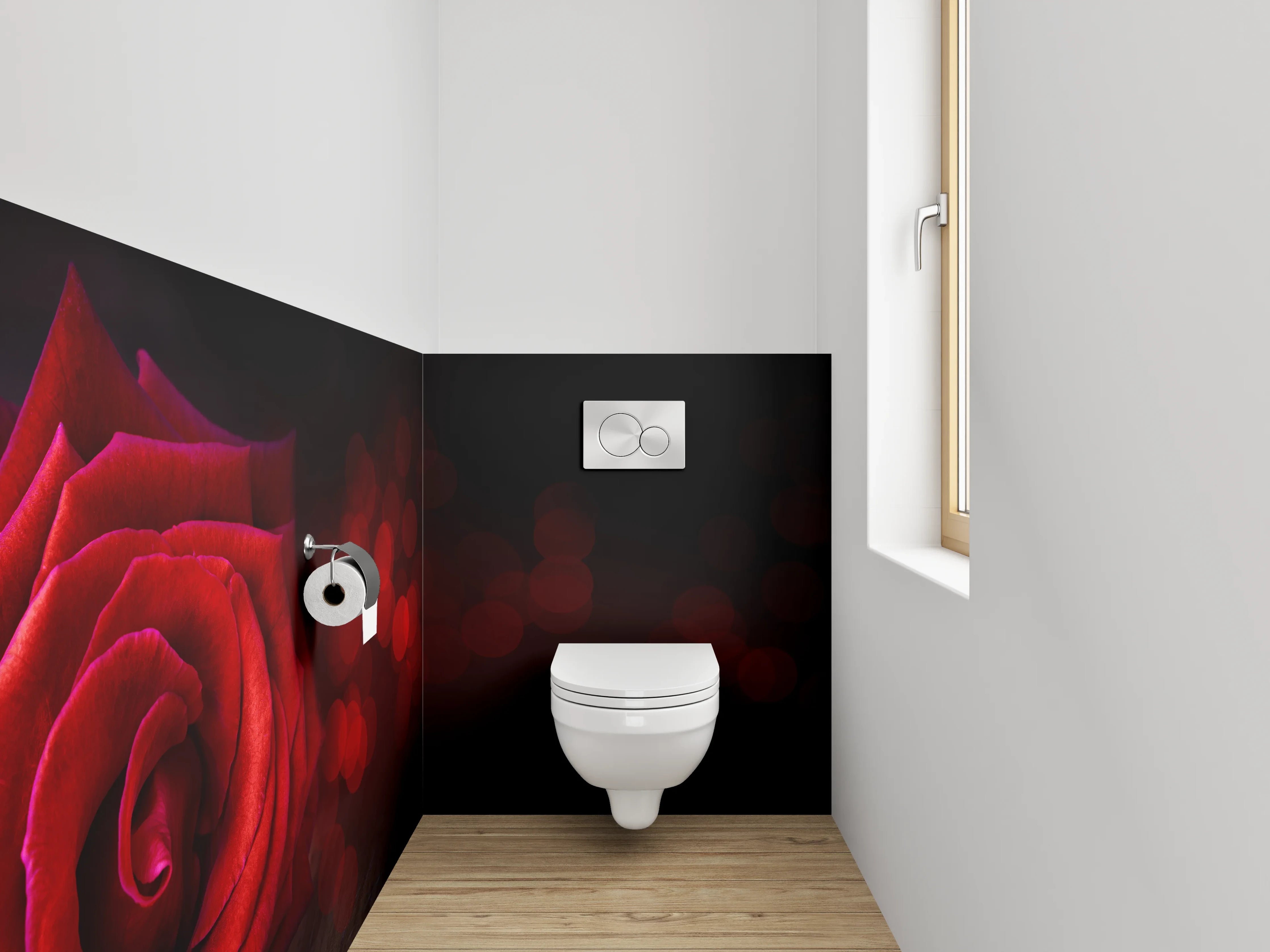 WC-Rückwand - Rote Rose auf dunklem Hintergrund