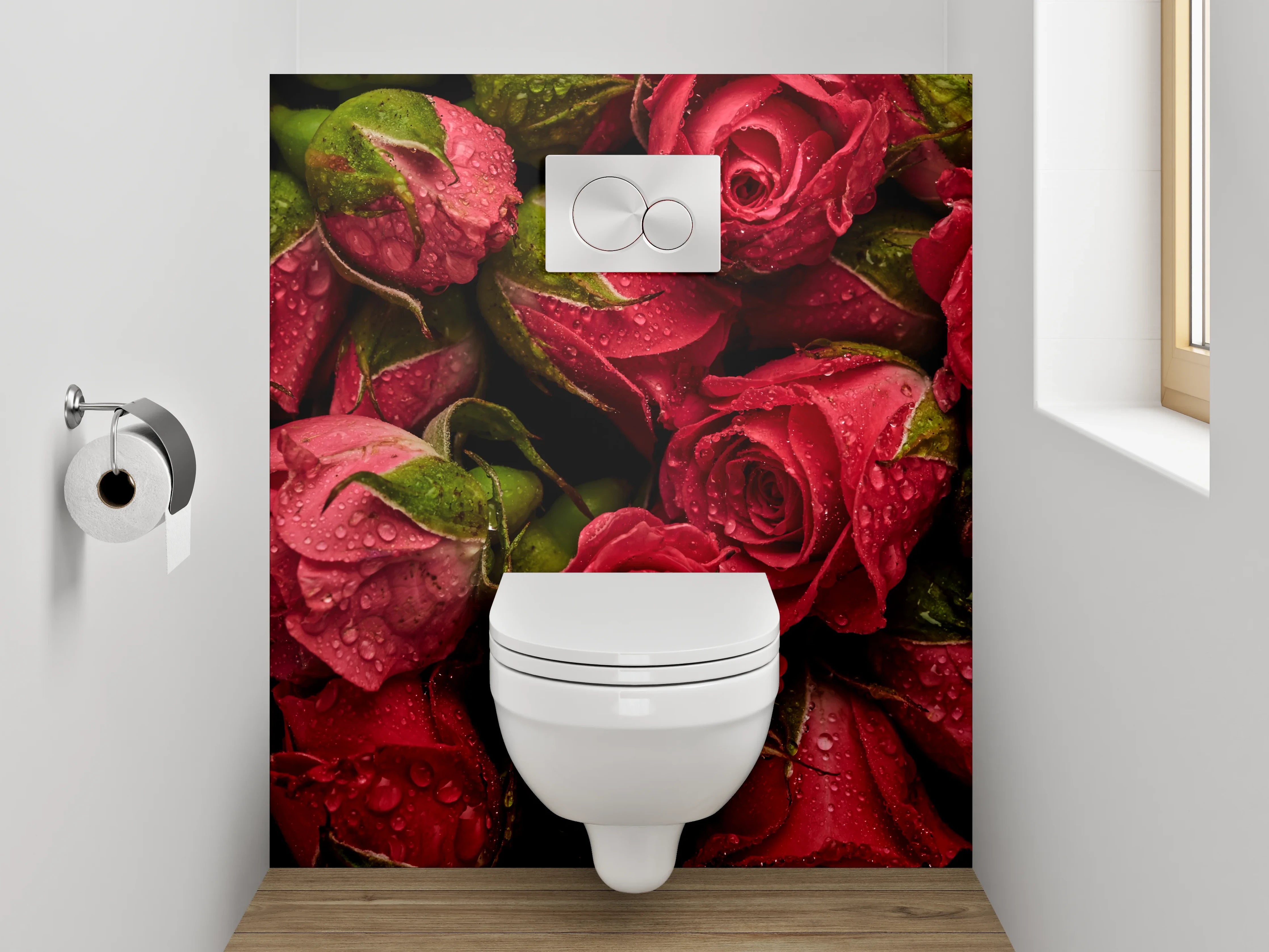 WC-Rückwand - Rote Rosen – Nahaufnahme Blütenpracht
