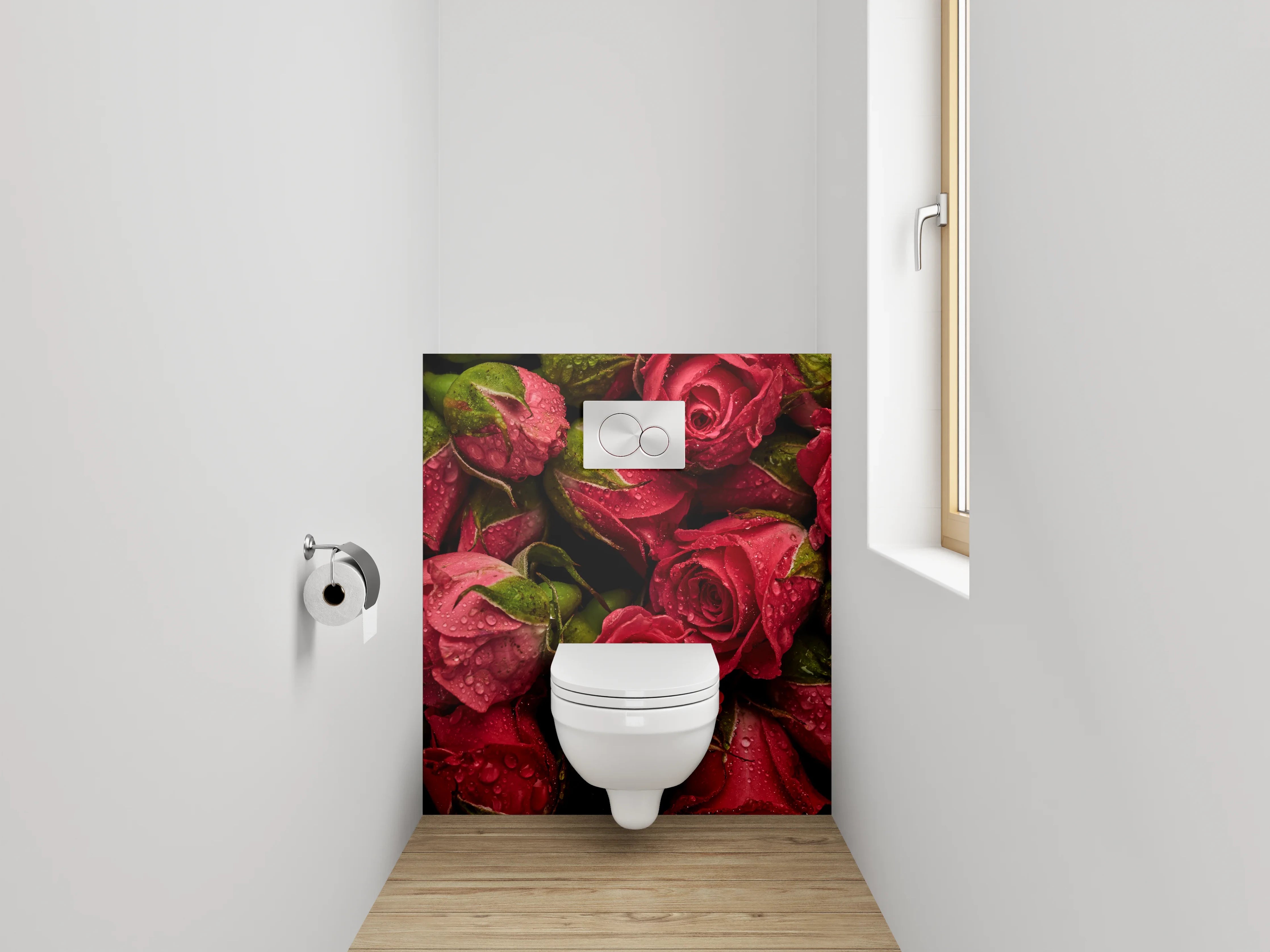 WC-Rückwand - Rote Rosen – Nahaufnahme Blütenpracht