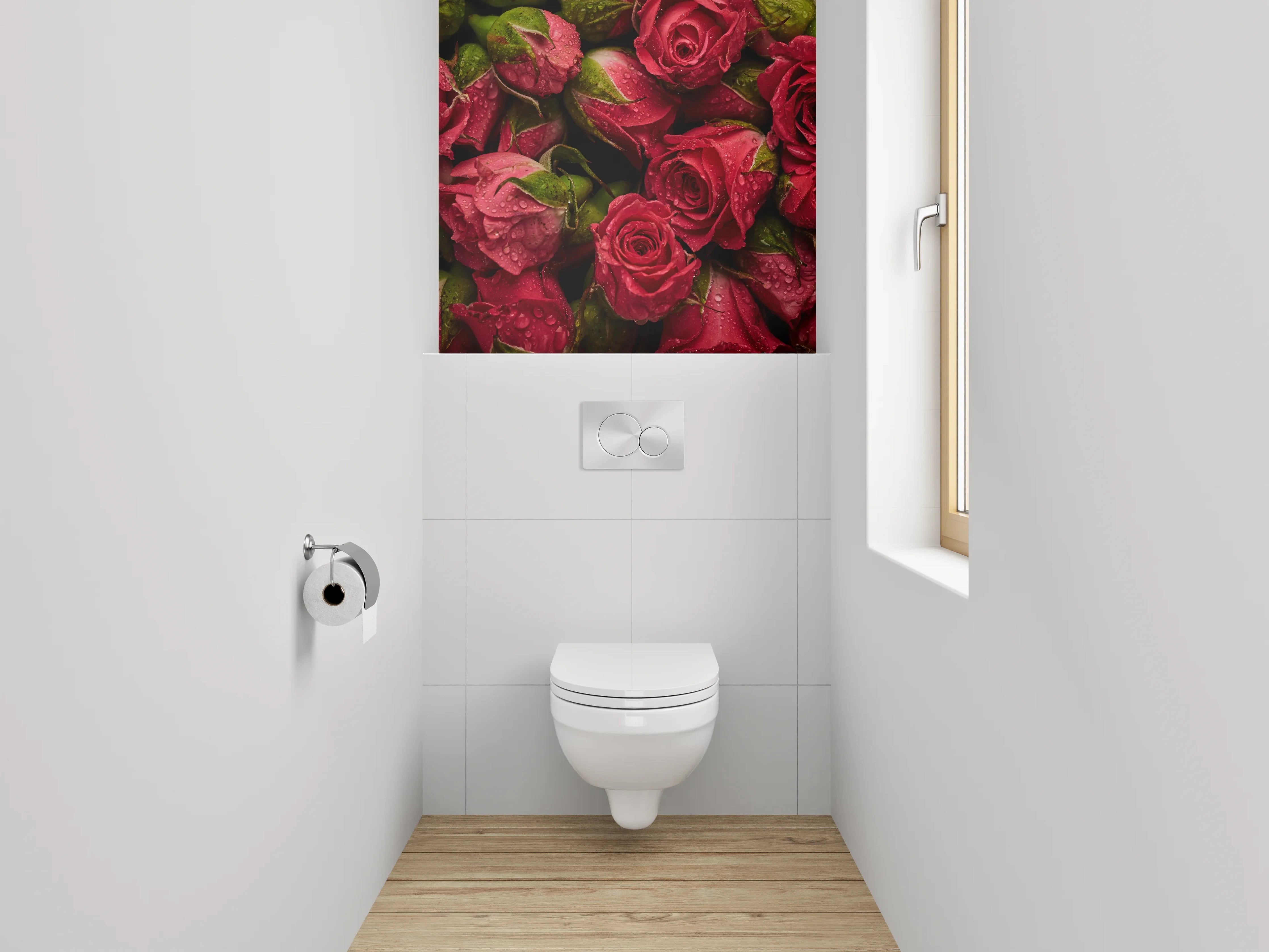 WC-Rückwand - Rote Rosen – Nahaufnahme Blütenpracht