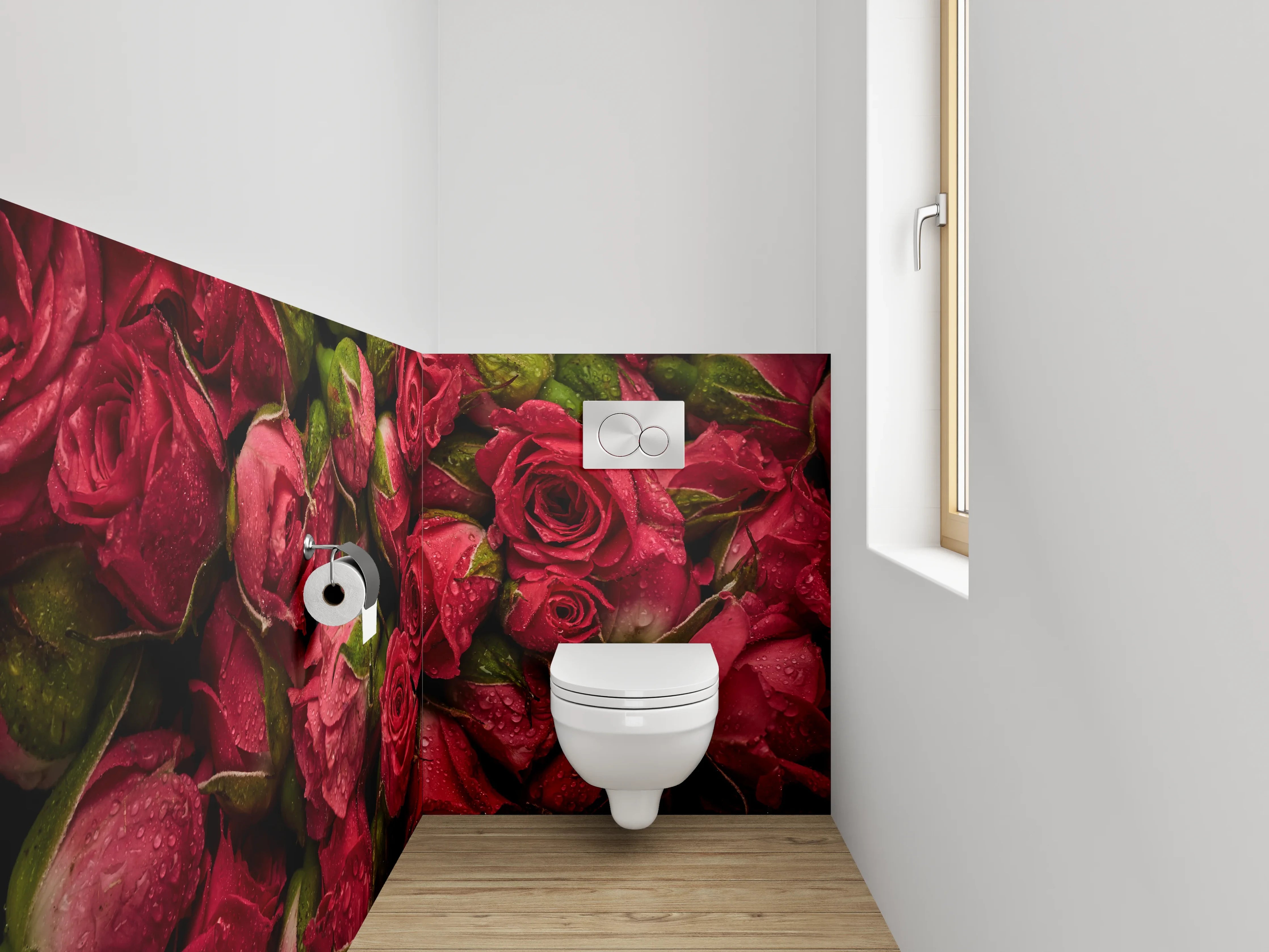 WC-Rückwand - Rote Rosen – Nahaufnahme Blütenpracht