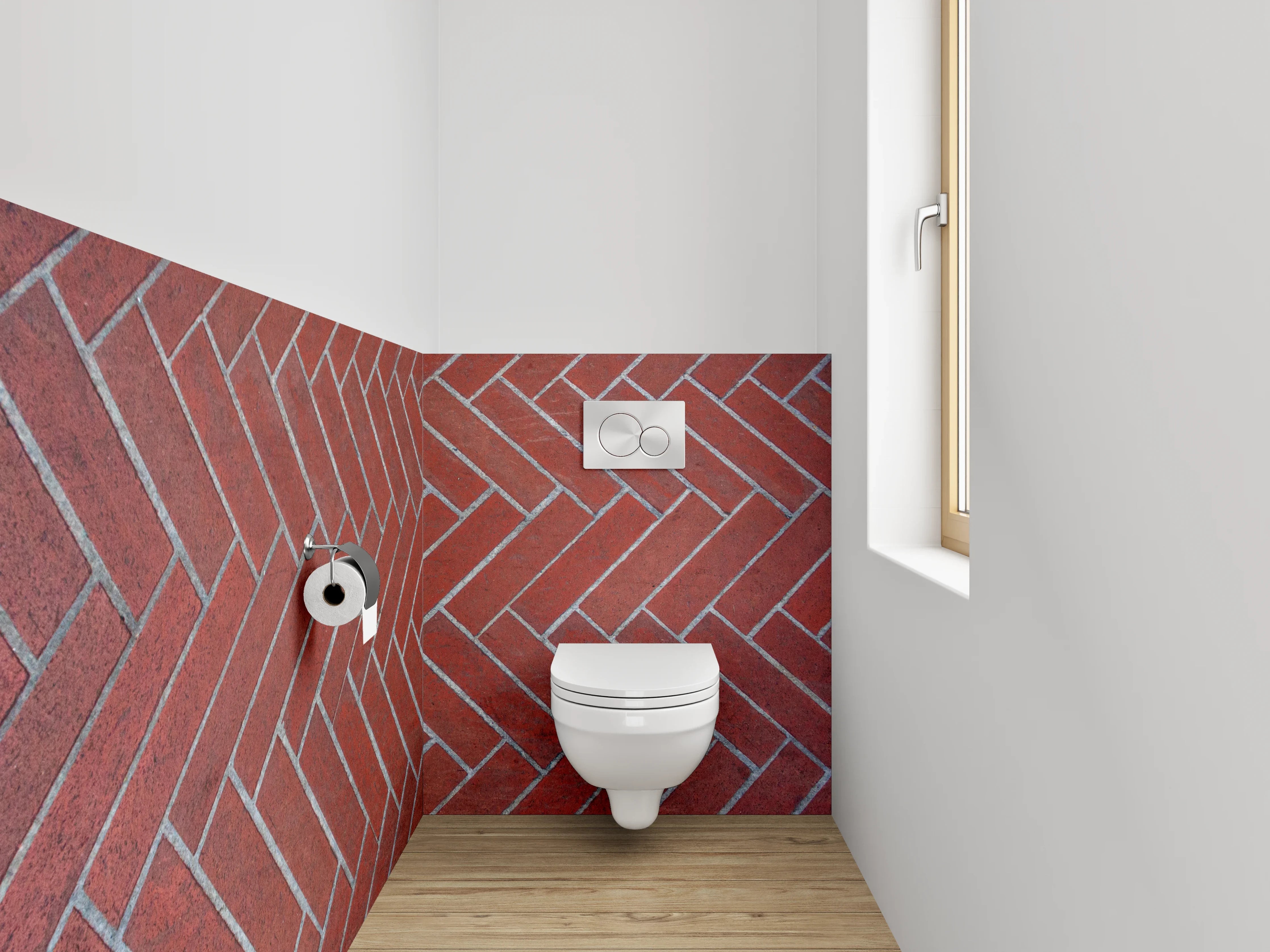 WC-Rückwand - Rote Ziegelmuster Fliesen Herringbone